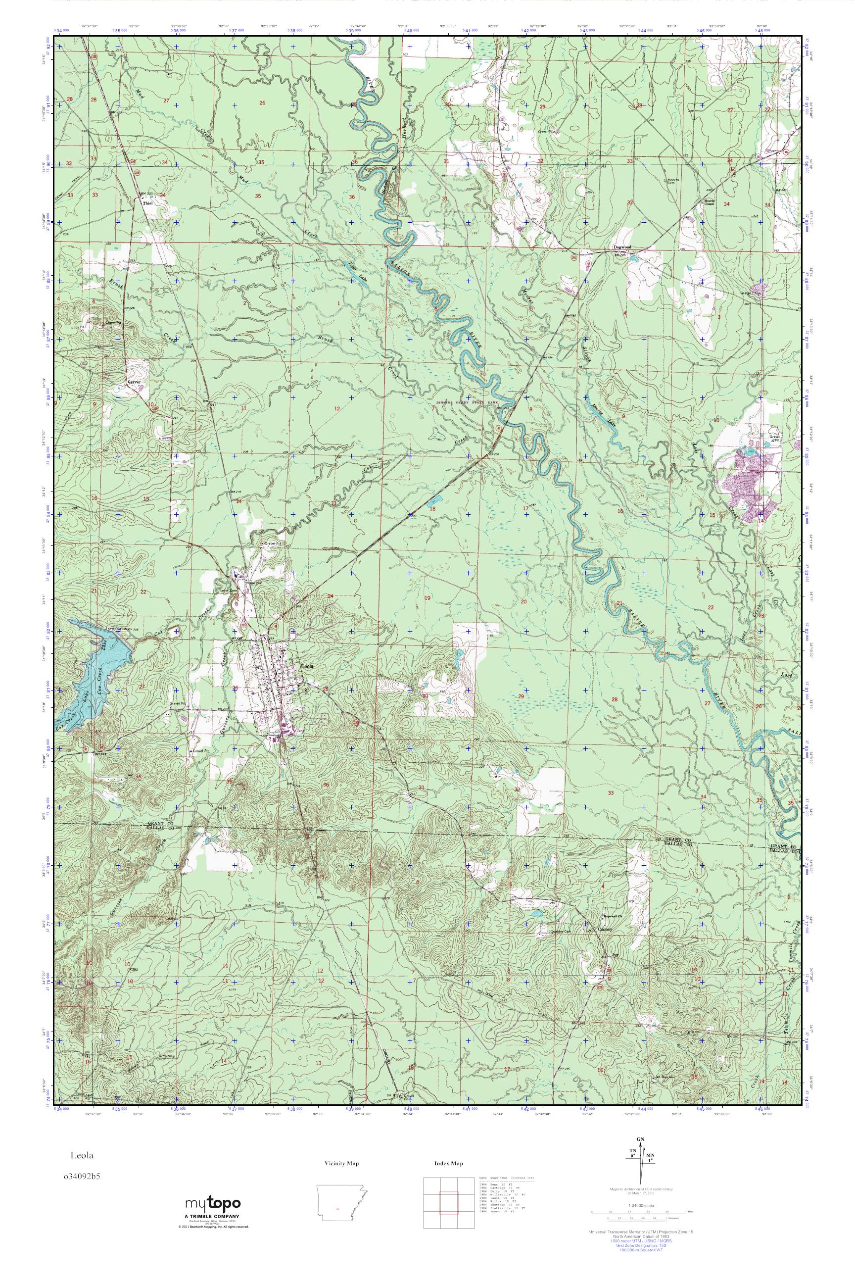 MyTopo Leola, Arkansas USGS Quad Topo Map