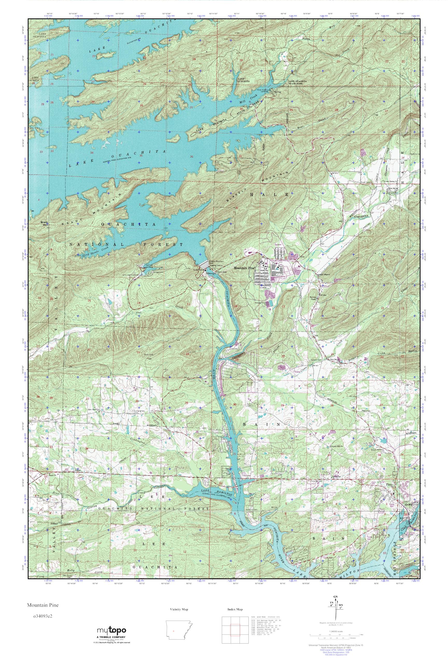 MyTopo Mountain Pine, Arkansas USGS Quad Topo Map