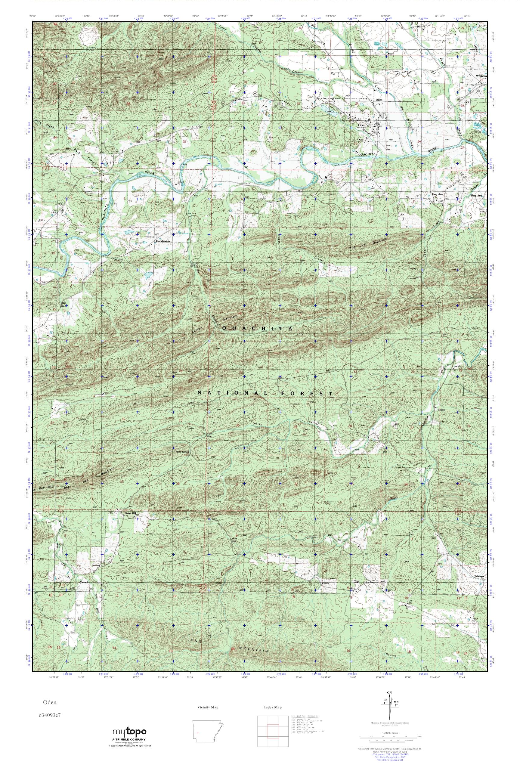 MyTopo Oden, Arkansas USGS Quad Topo Map