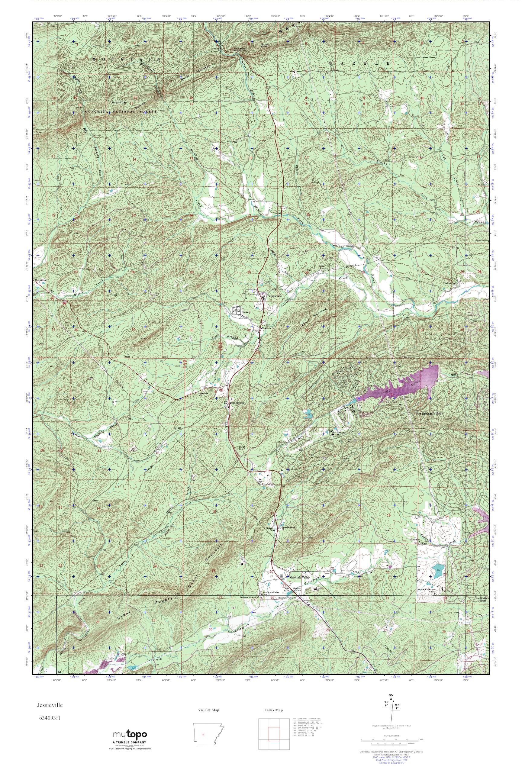 MyTopo Jessieville, Arkansas USGS Quad Topo Map