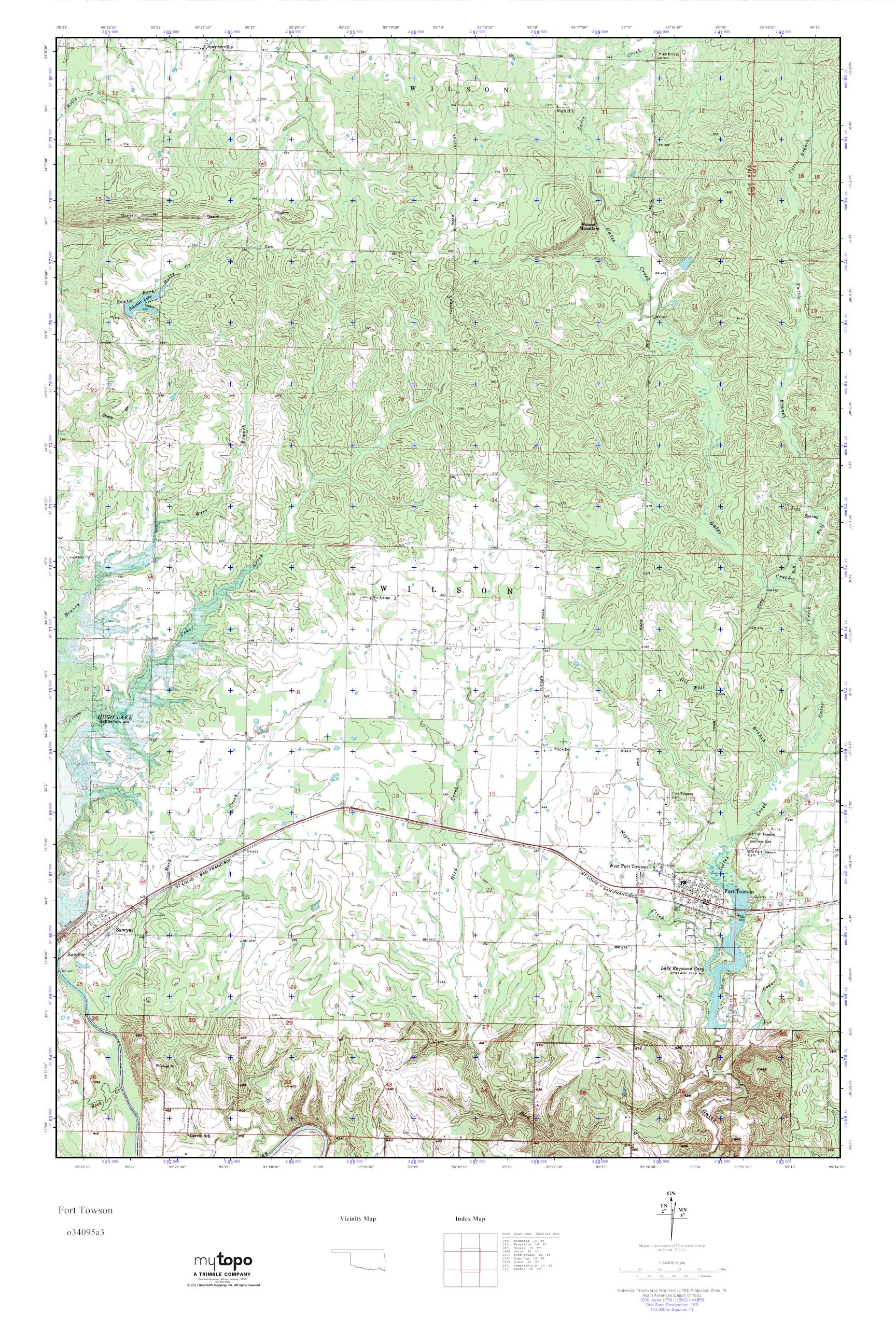 MyTopo Fort Towson, Oklahoma USGS Quad Topo Map