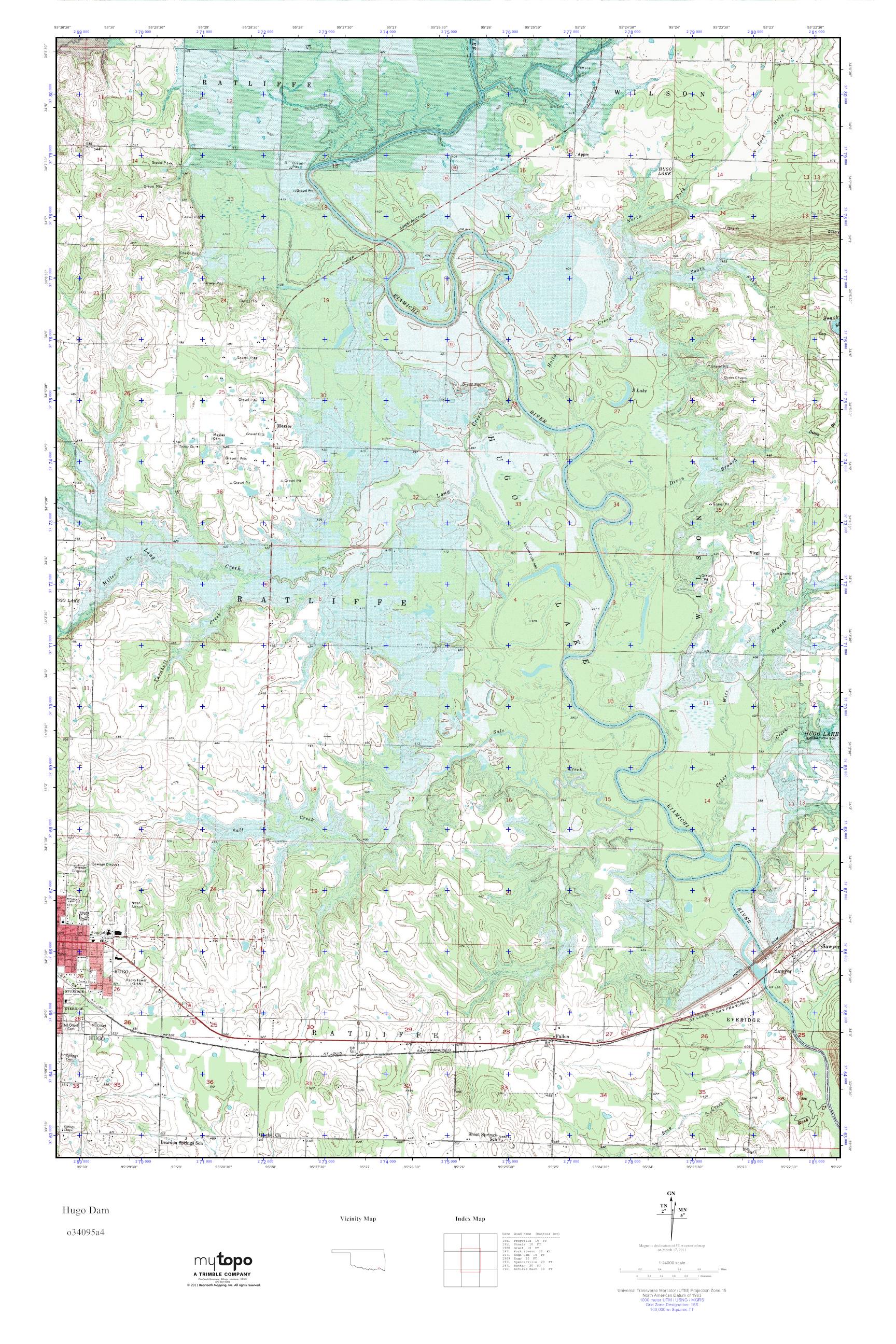 MyTopo Hugo Dam, Oklahoma USGS Quad Topo Map