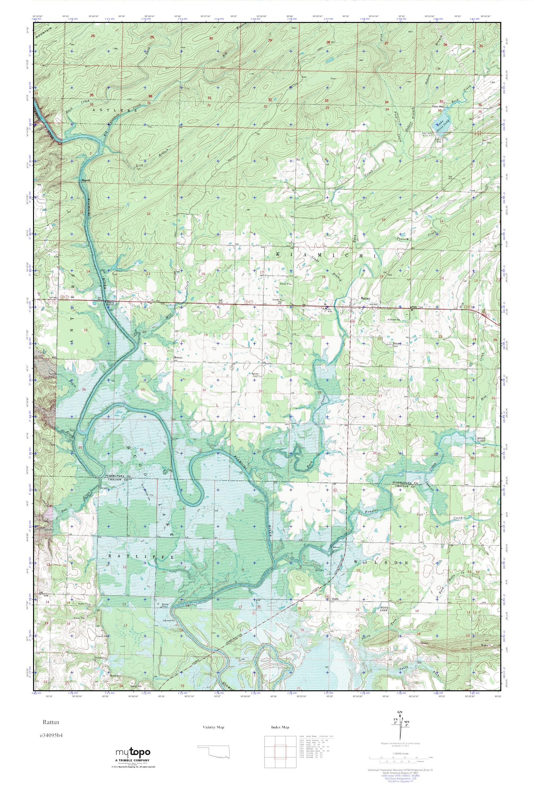 MyTopo Rattan, Oklahoma USGS Quad Topo Map