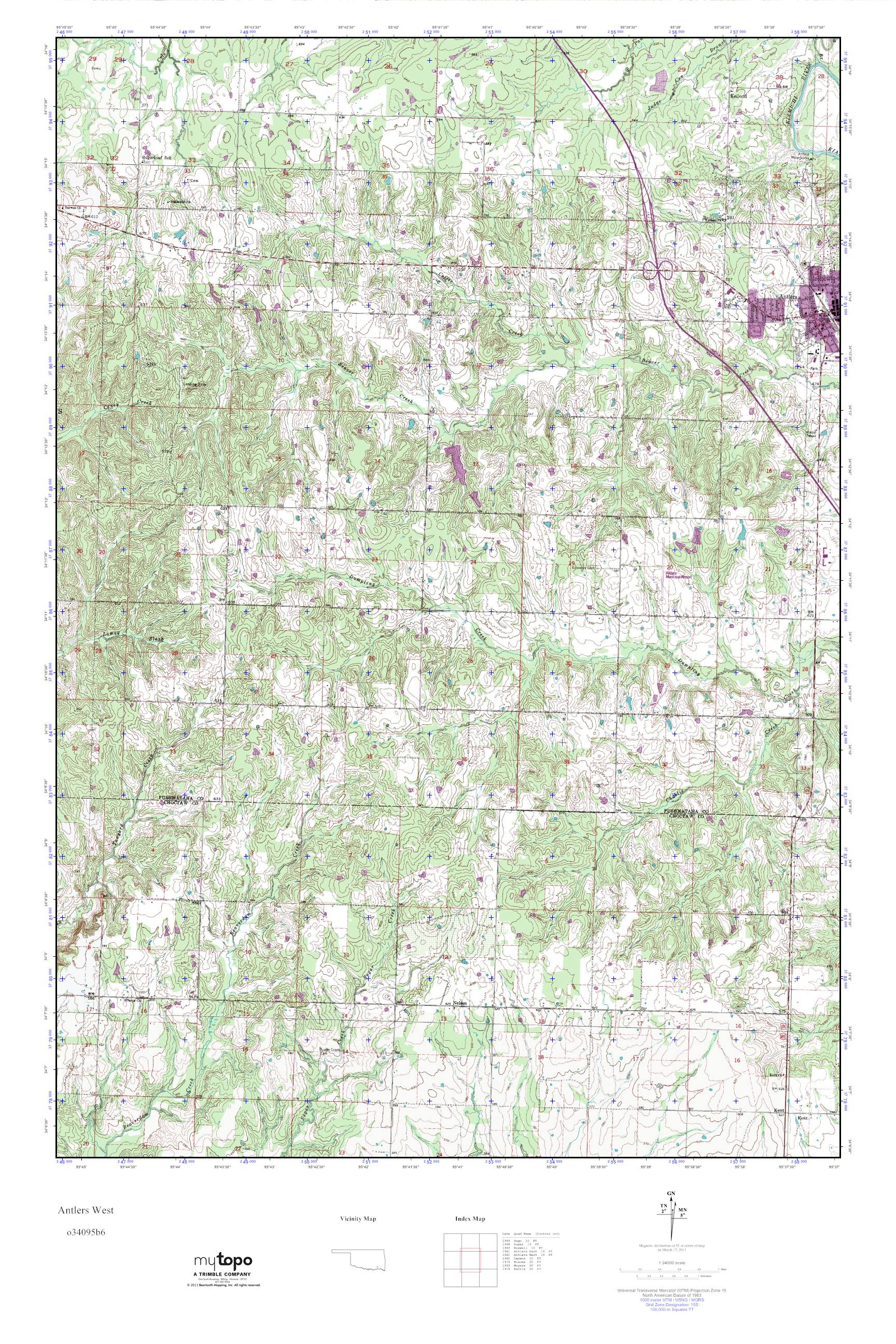 MyTopo Antlers West, Oklahoma USGS Quad Topo Map