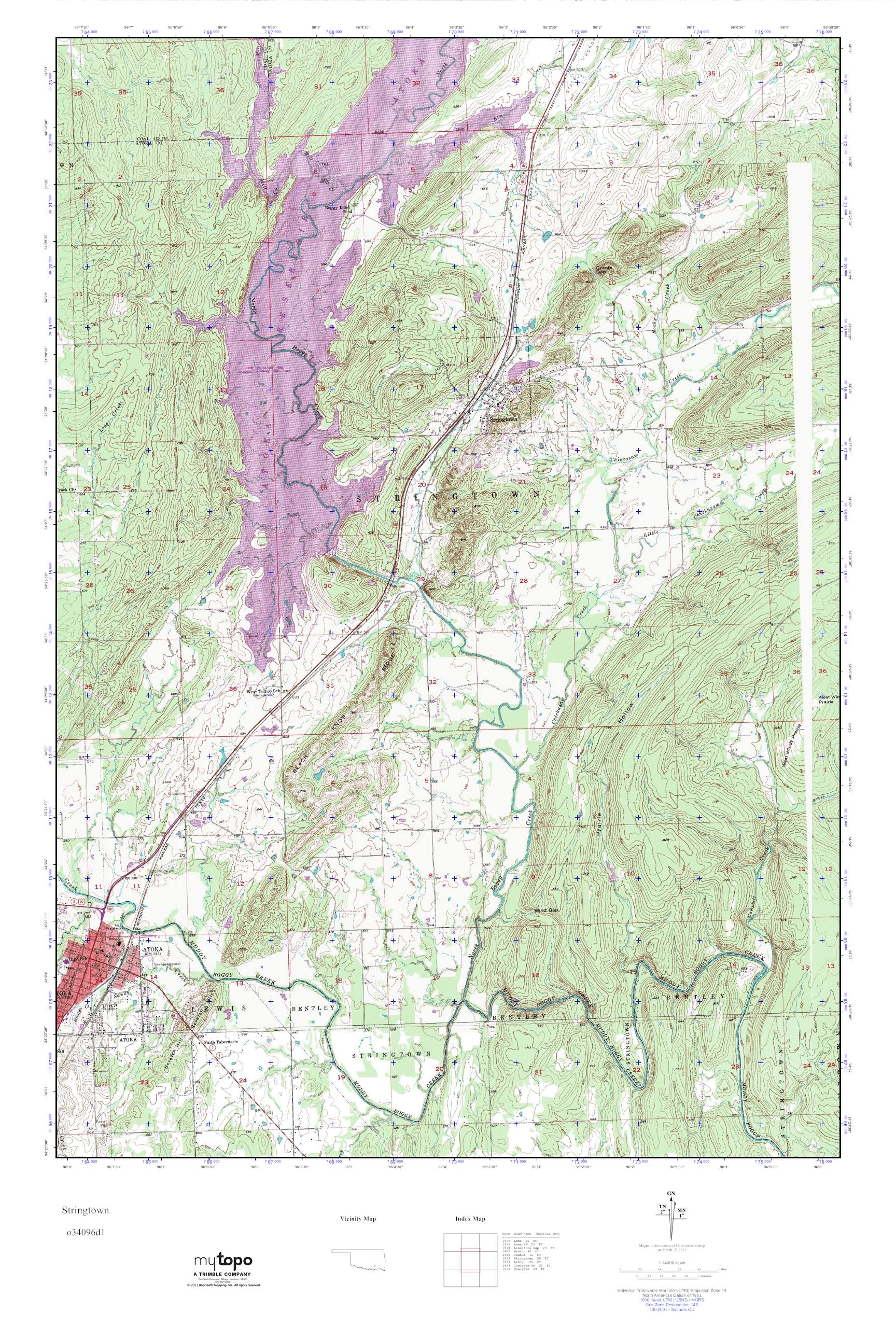 MyTopo Stringtown, Oklahoma USGS Quad Topo Map