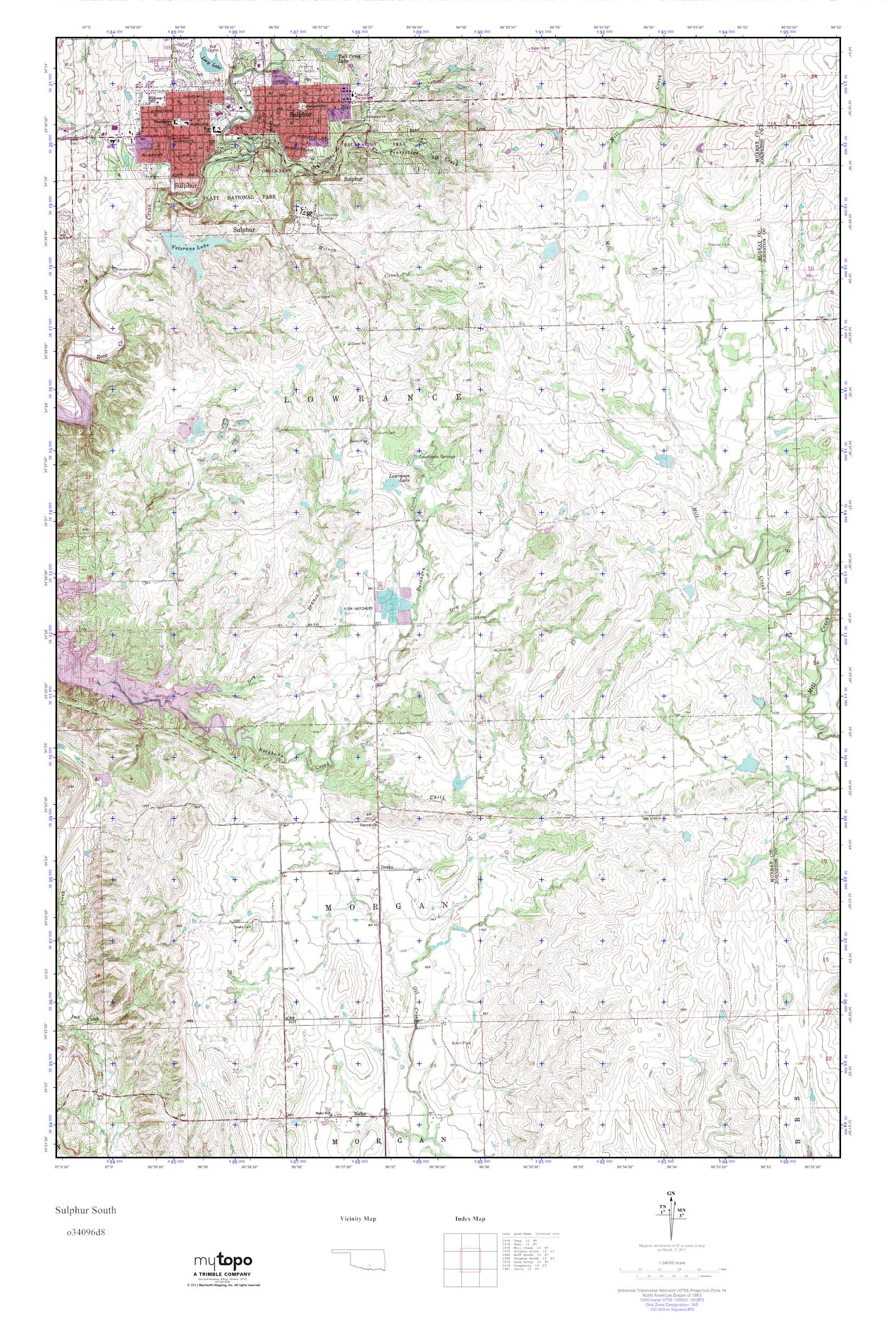 MyTopo Sulphur South, Oklahoma USGS Quad Topo Map