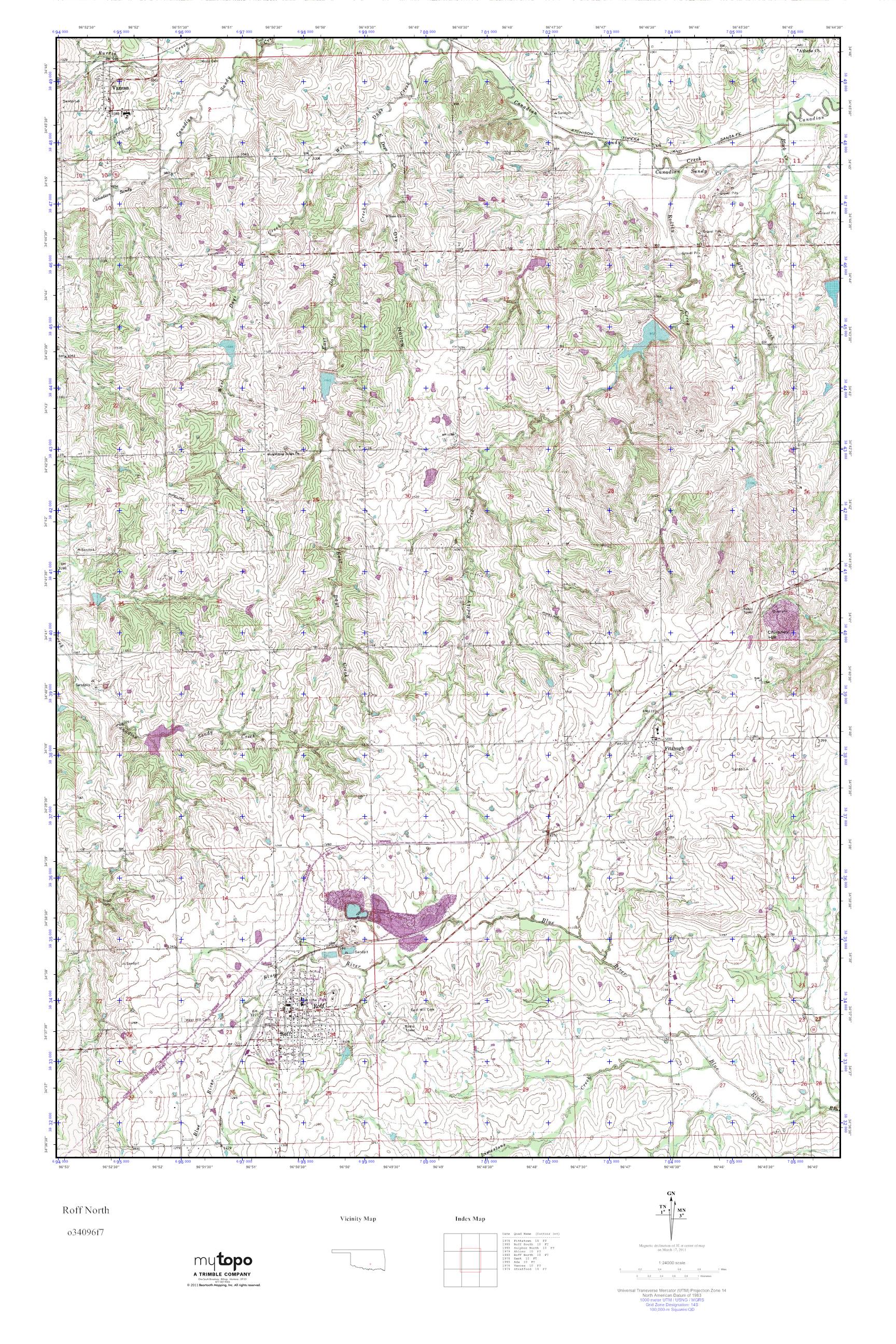 MyTopo Roff North, Oklahoma USGS Quad Topo Map
