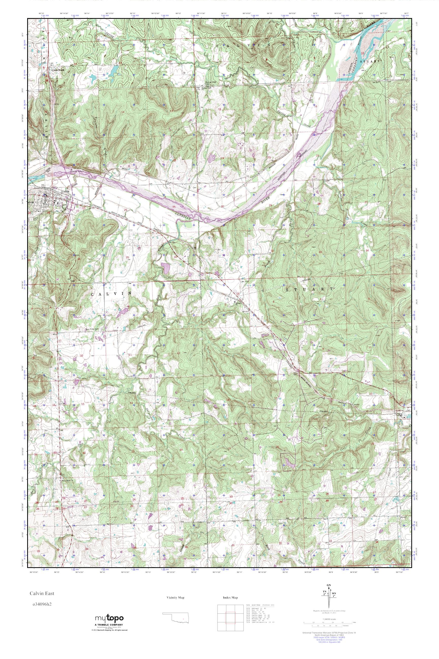 MyTopo Calvin East, Oklahoma USGS Quad Topo Map