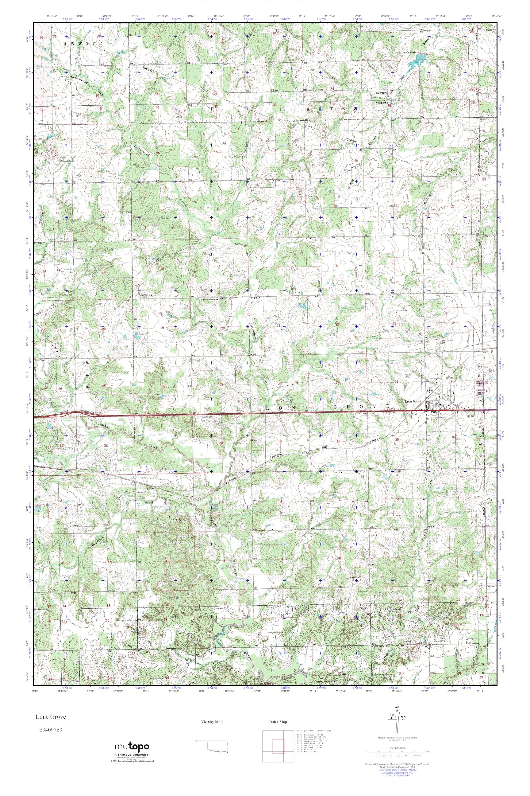 MyTopo Lone Grove, Oklahoma USGS Quad Topo Map