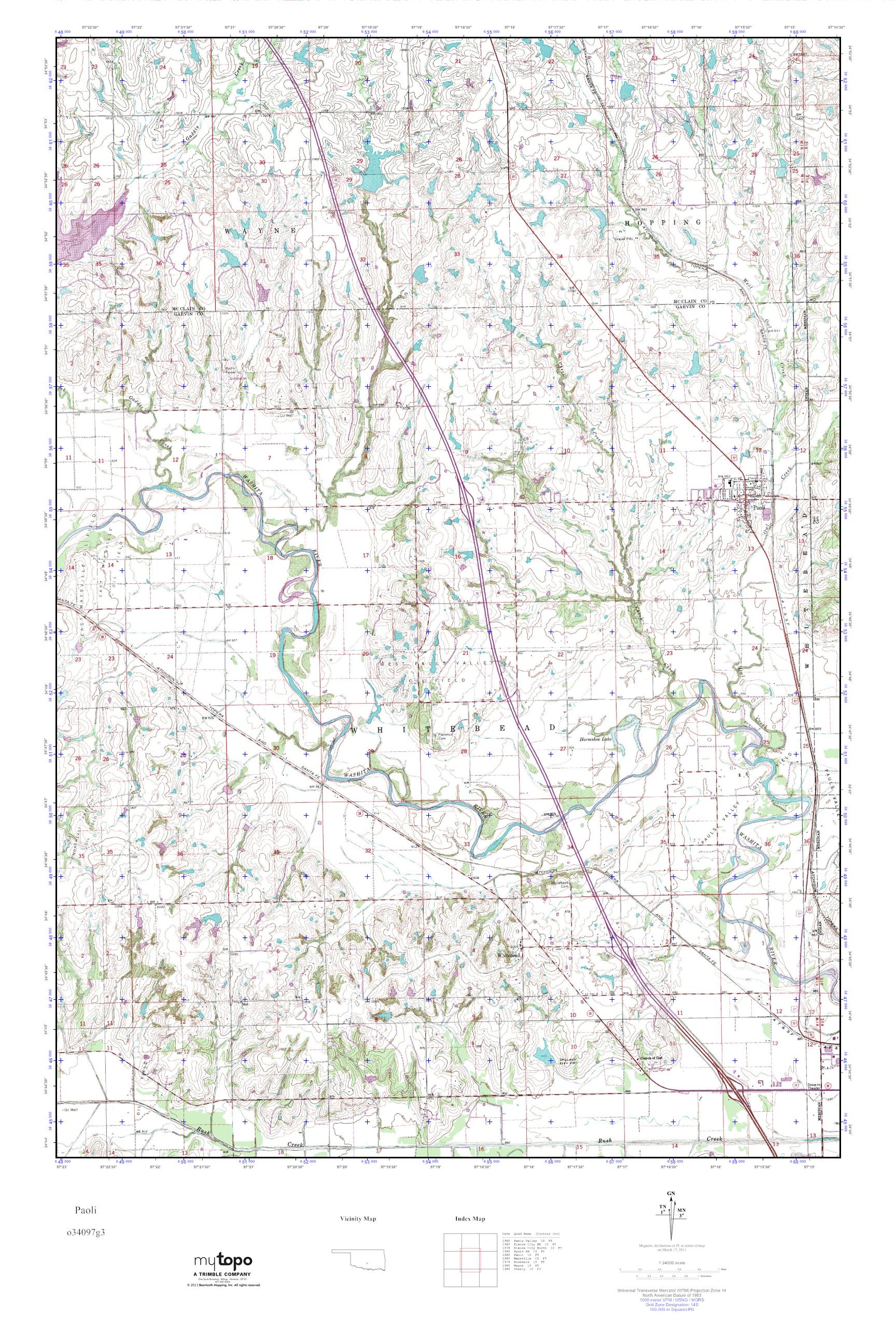 MyTopo Paoli, Oklahoma USGS Quad Topo Map