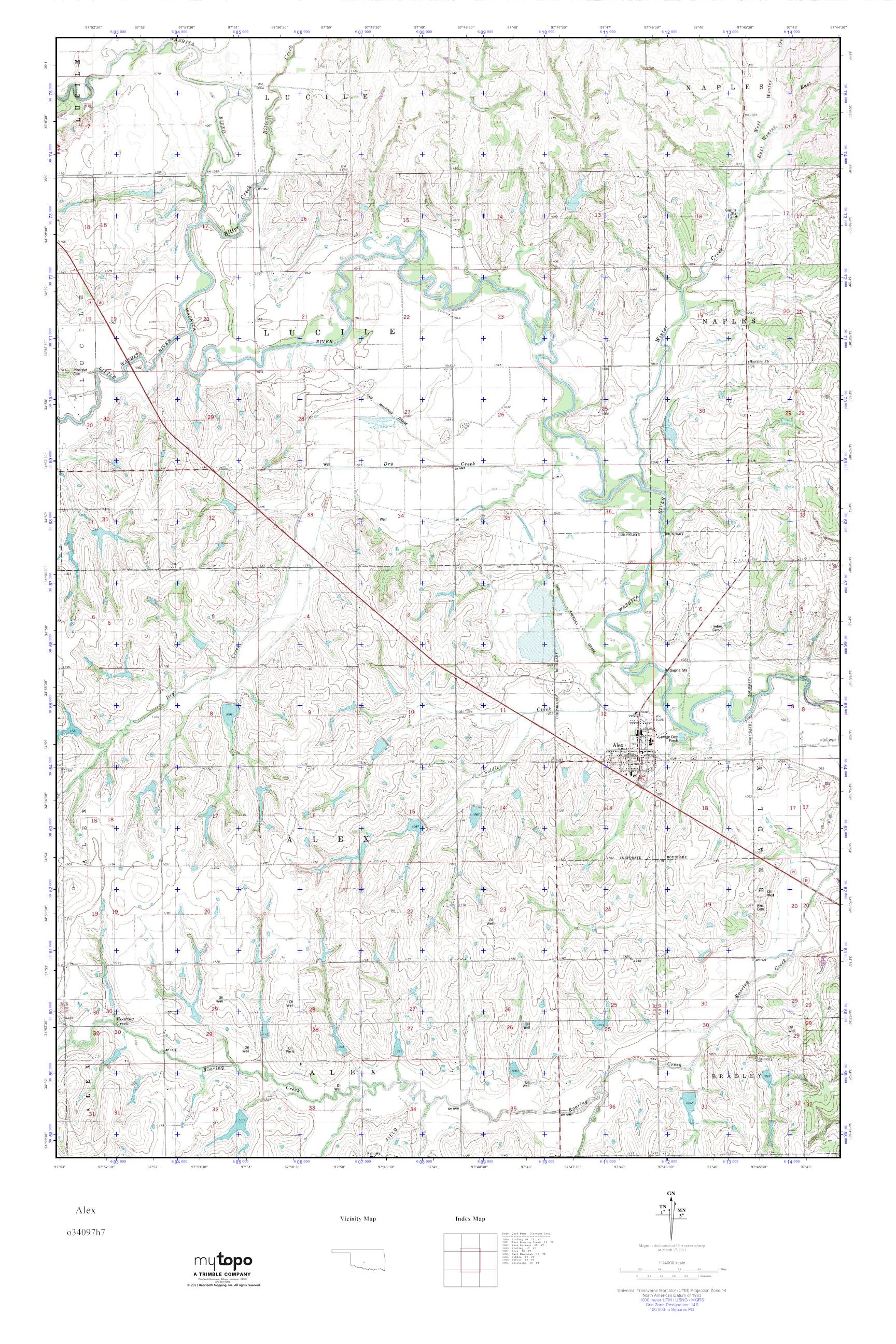 MyTopo Alex, Oklahoma USGS Quad Topo Map