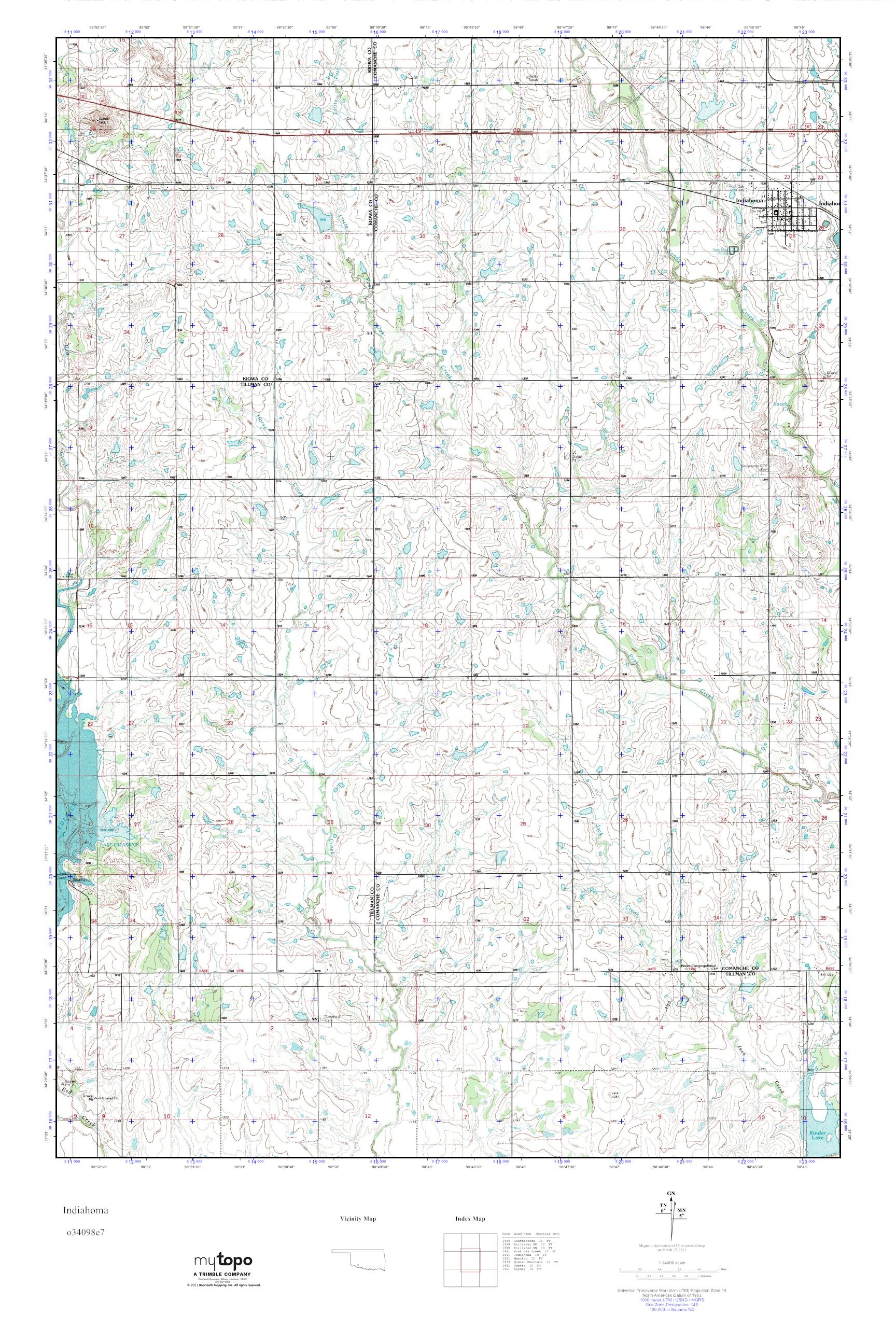 MyTopo Indiahoma, Oklahoma USGS Quad Topo Map