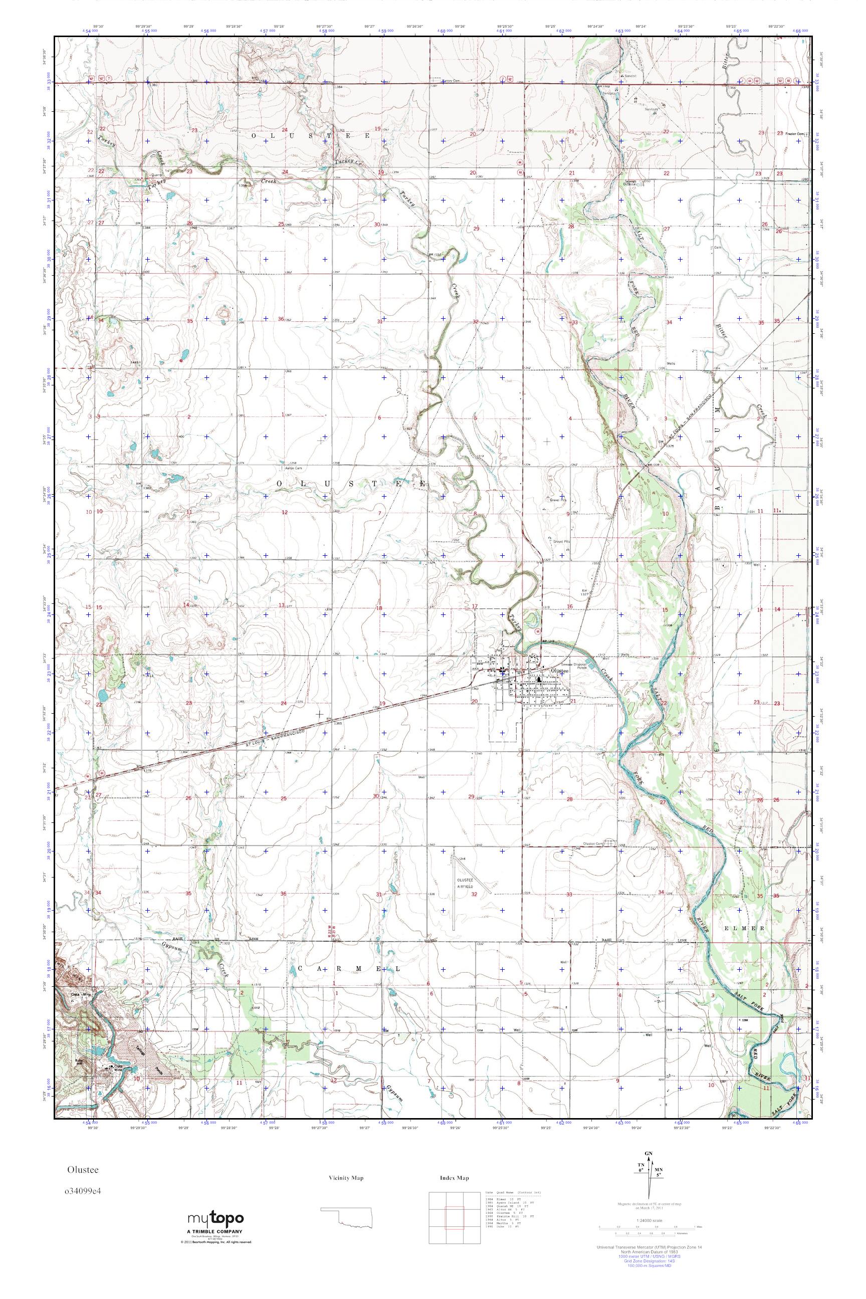 MyTopo Olustee, Oklahoma USGS Quad Topo Map