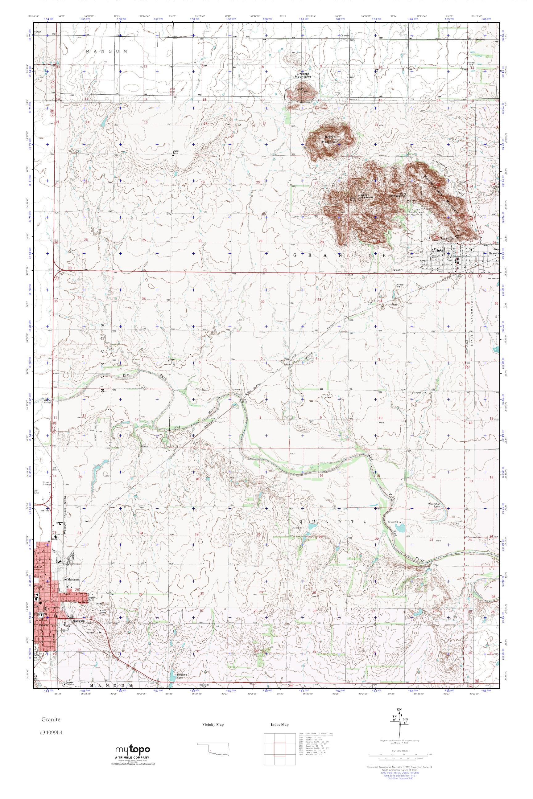 MyTopo Granite, Oklahoma USGS Quad Topo Map