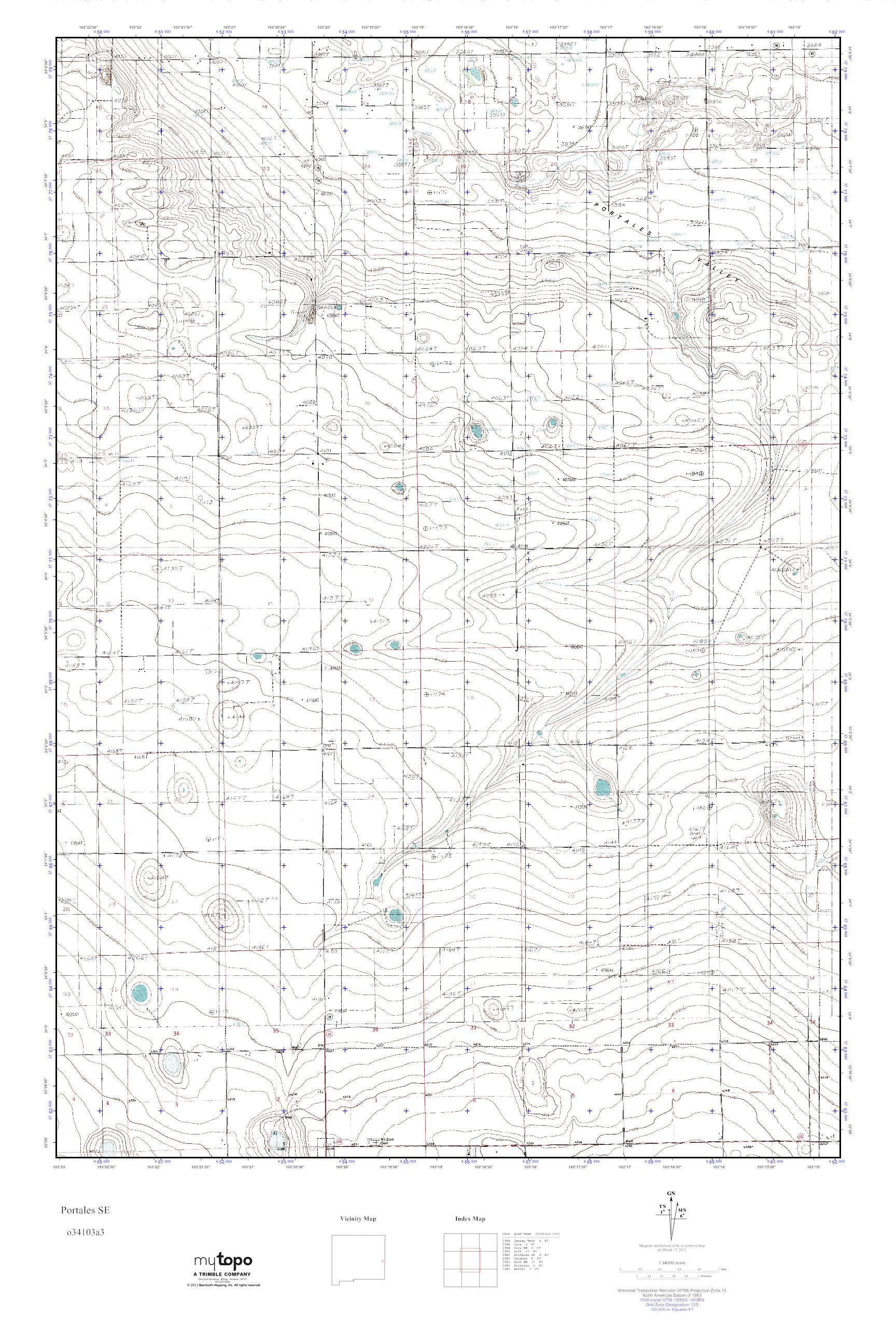 MyTopo Portales SE, New Mexico USGS Quad Topo Map