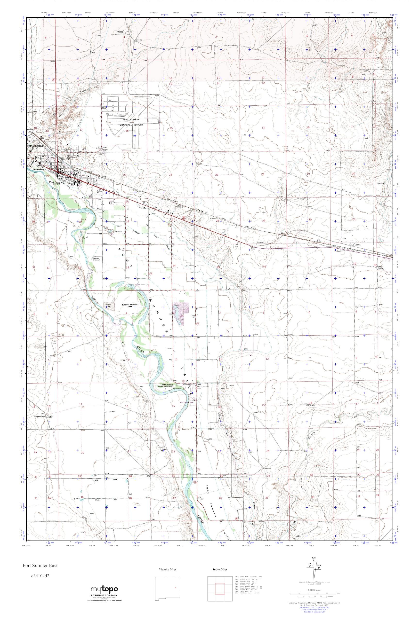 MyTopo Fort Sumner East, New Mexico USGS Quad Topo Map