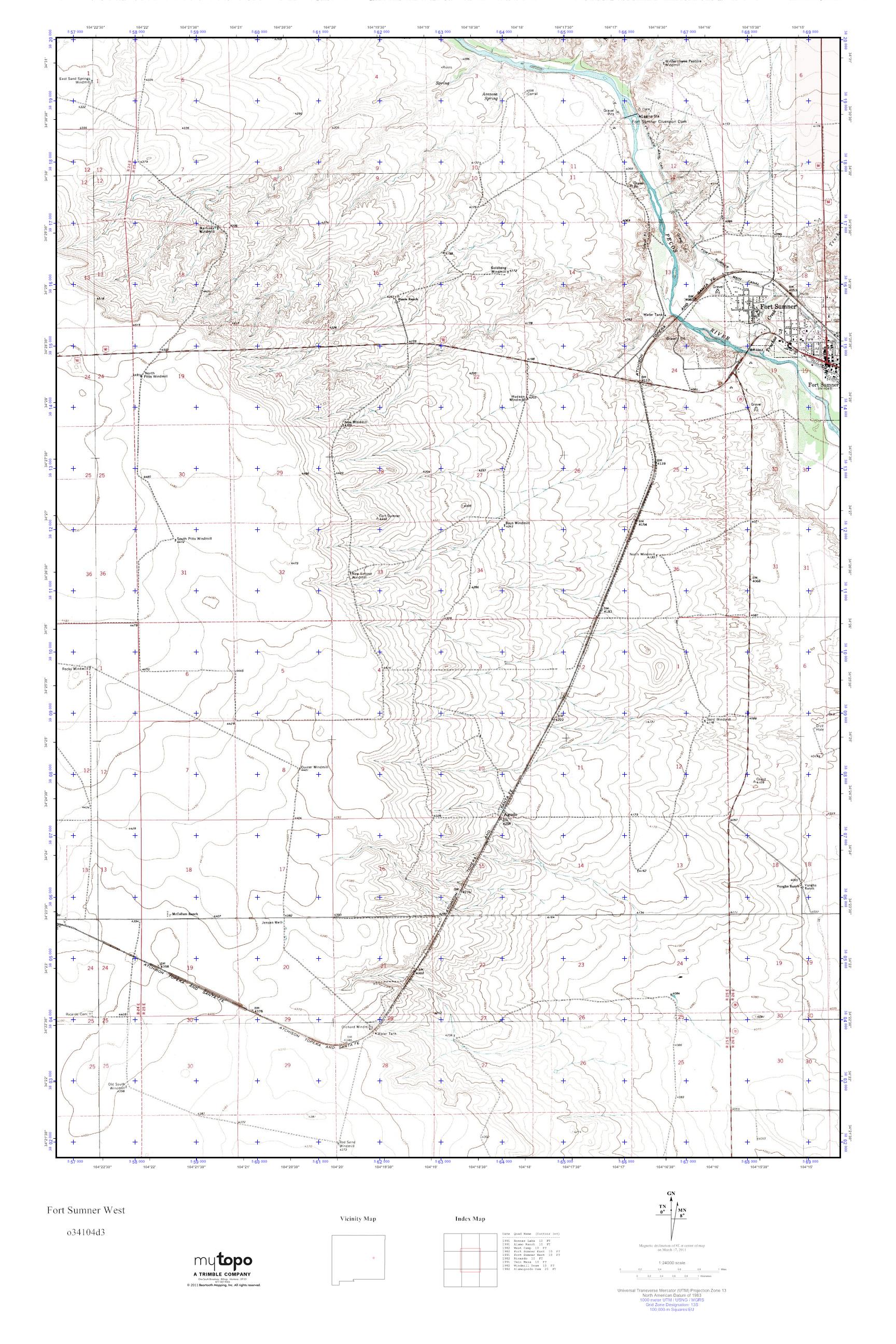 MyTopo Fort Sumner West, New Mexico USGS Quad Topo Map