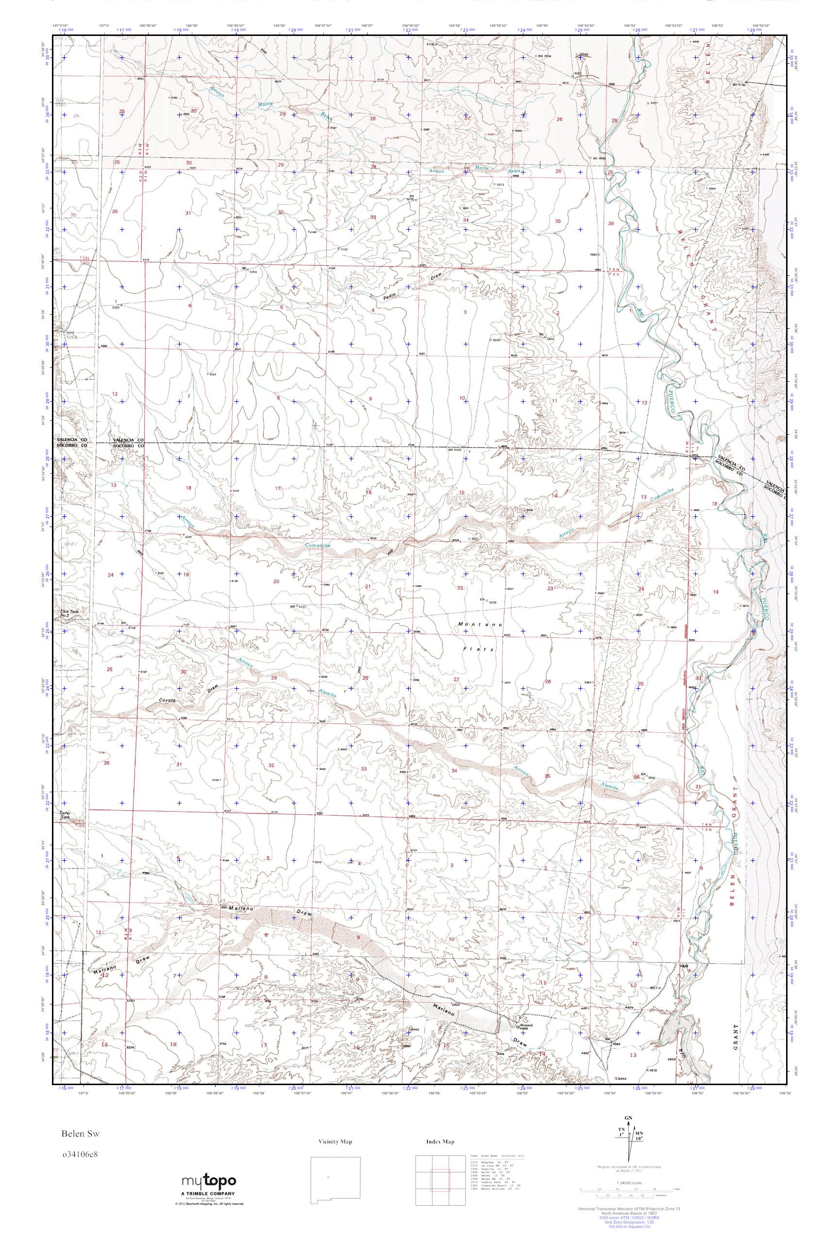 MyTopo Belen Sw, New Mexico USGS Quad Topo Map