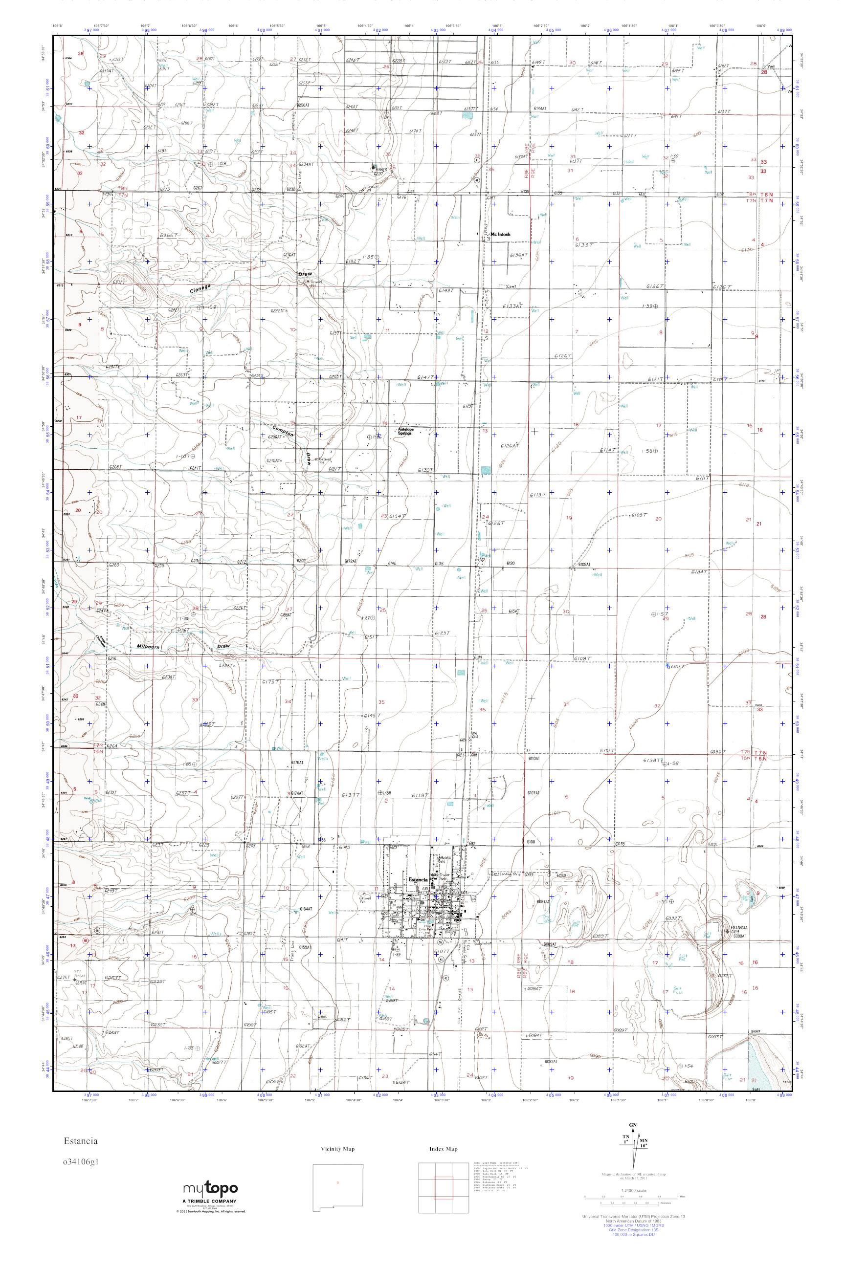 MyTopo Estancia, New Mexico USGS Quad Topo Map