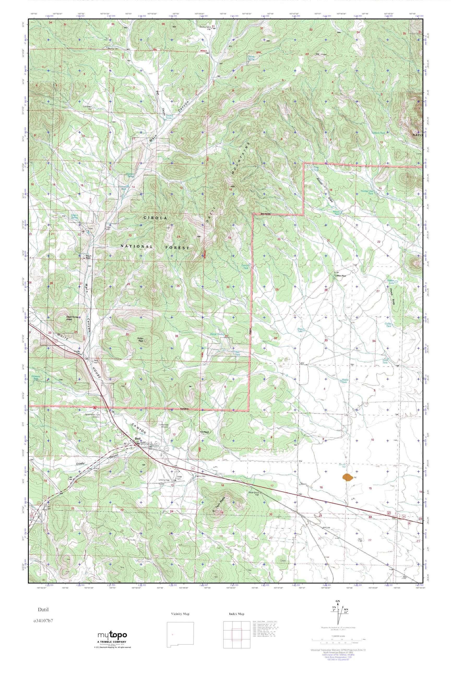 MyTopo Datil, New Mexico USGS Quad Topo Map