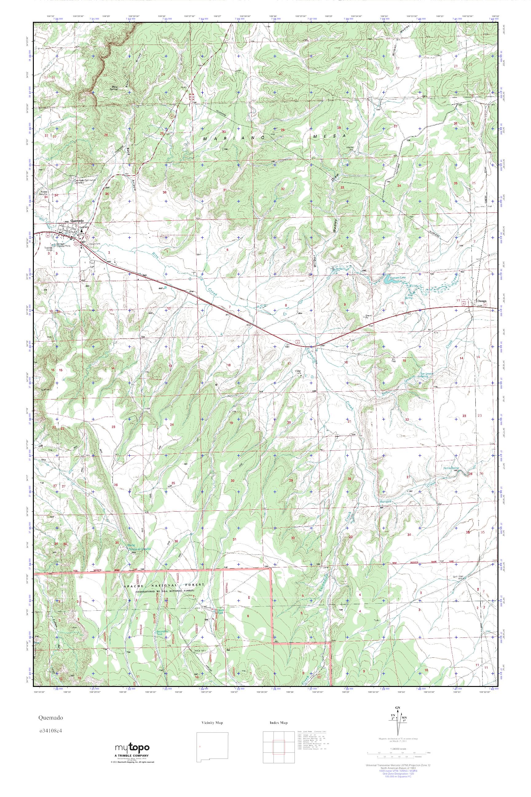 MyTopo Quemado, New Mexico USGS Quad Topo Map
