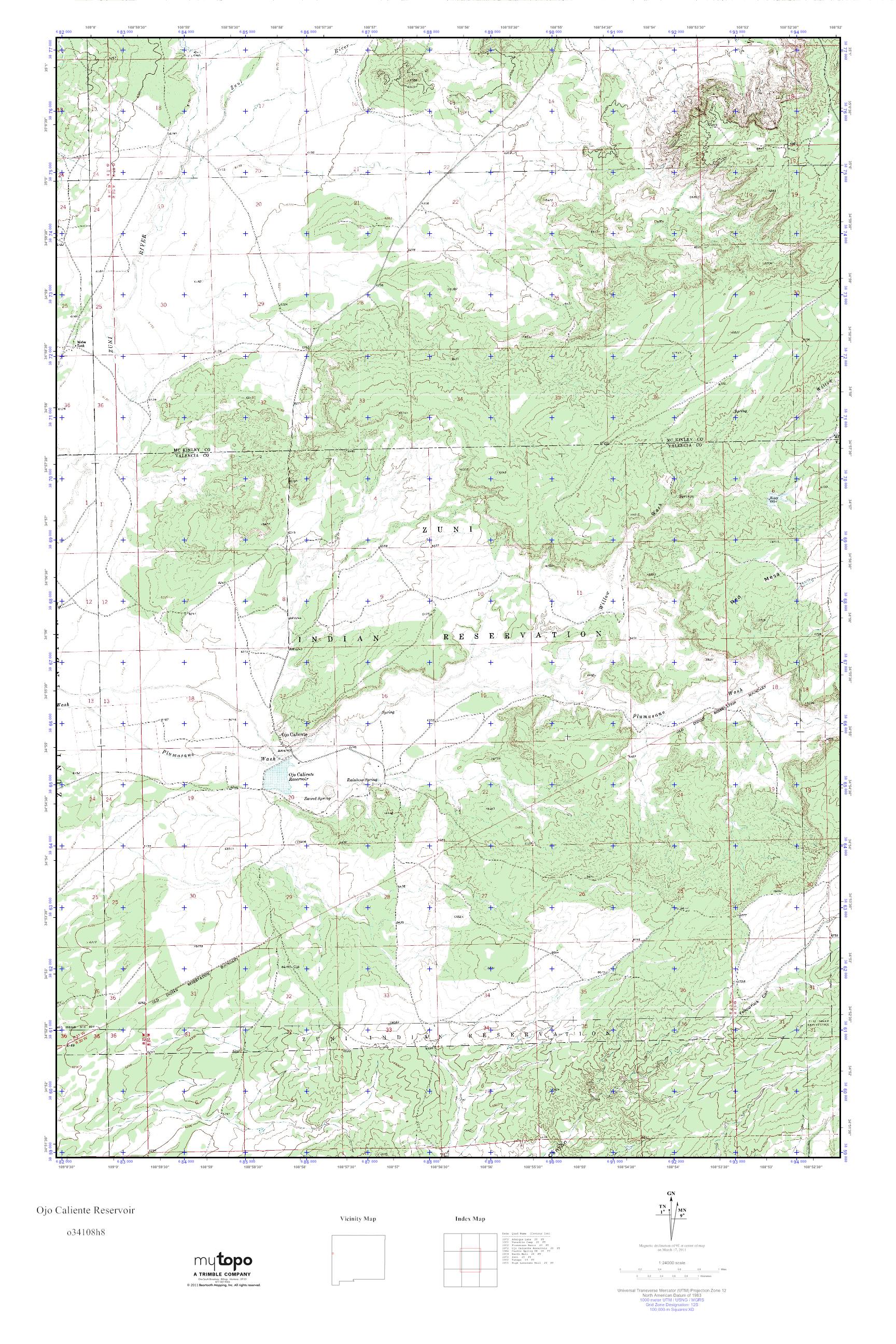 MyTopo Ojo Caliente Reservoir, New Mexico USGS Quad Topo Map