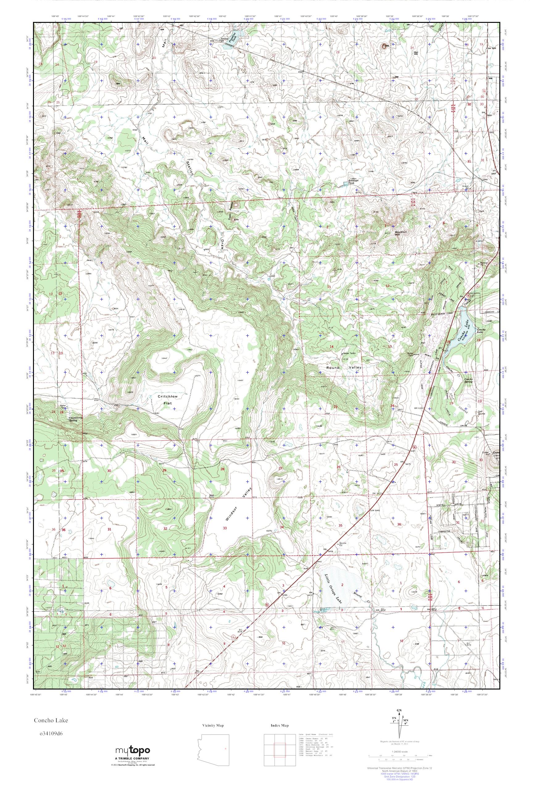 MyTopo Concho Lake, Arizona USGS Quad Topo Map