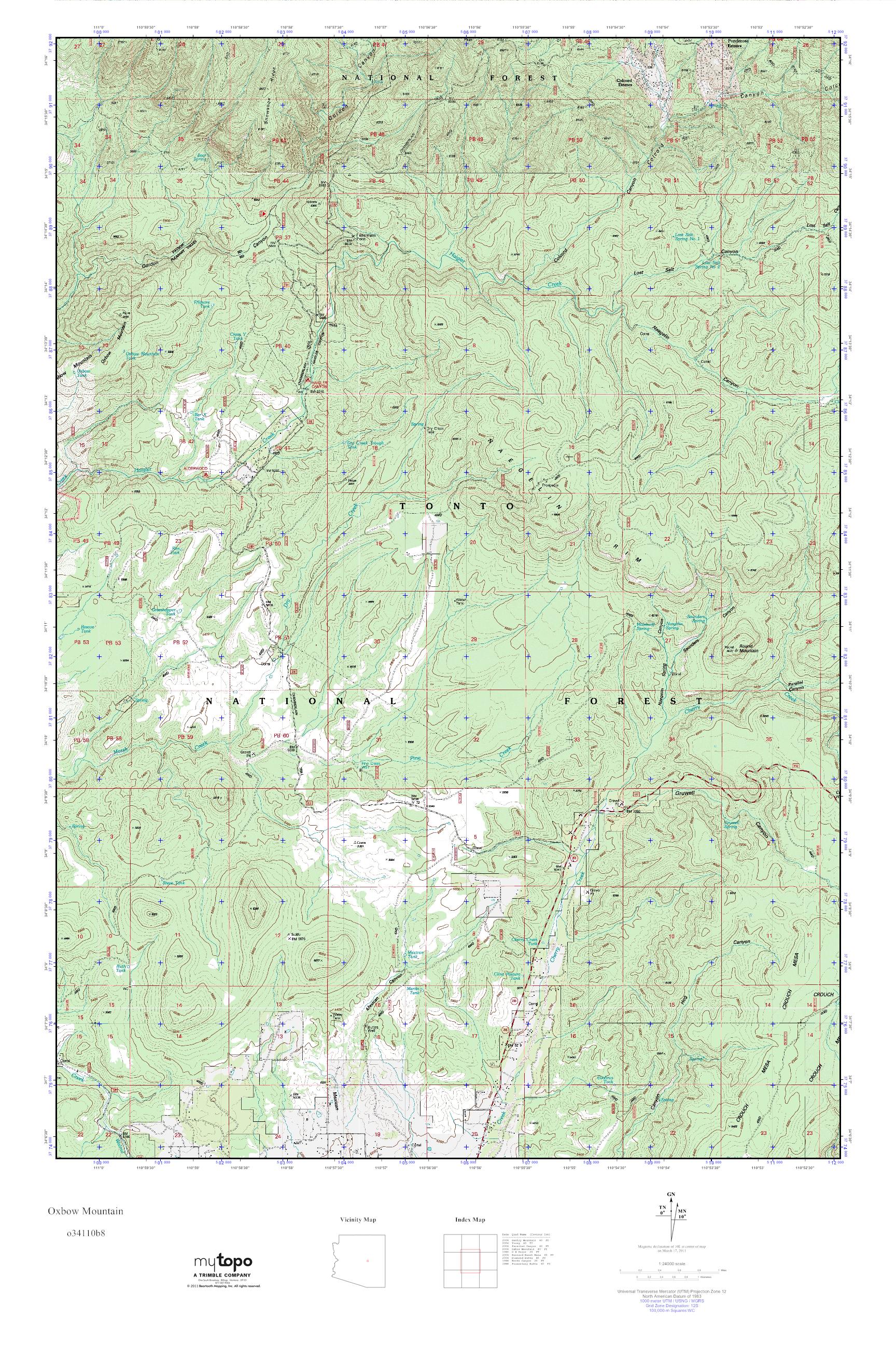 MyTopo Oxbow Mountain, Arizona USGS Quad Topo Map