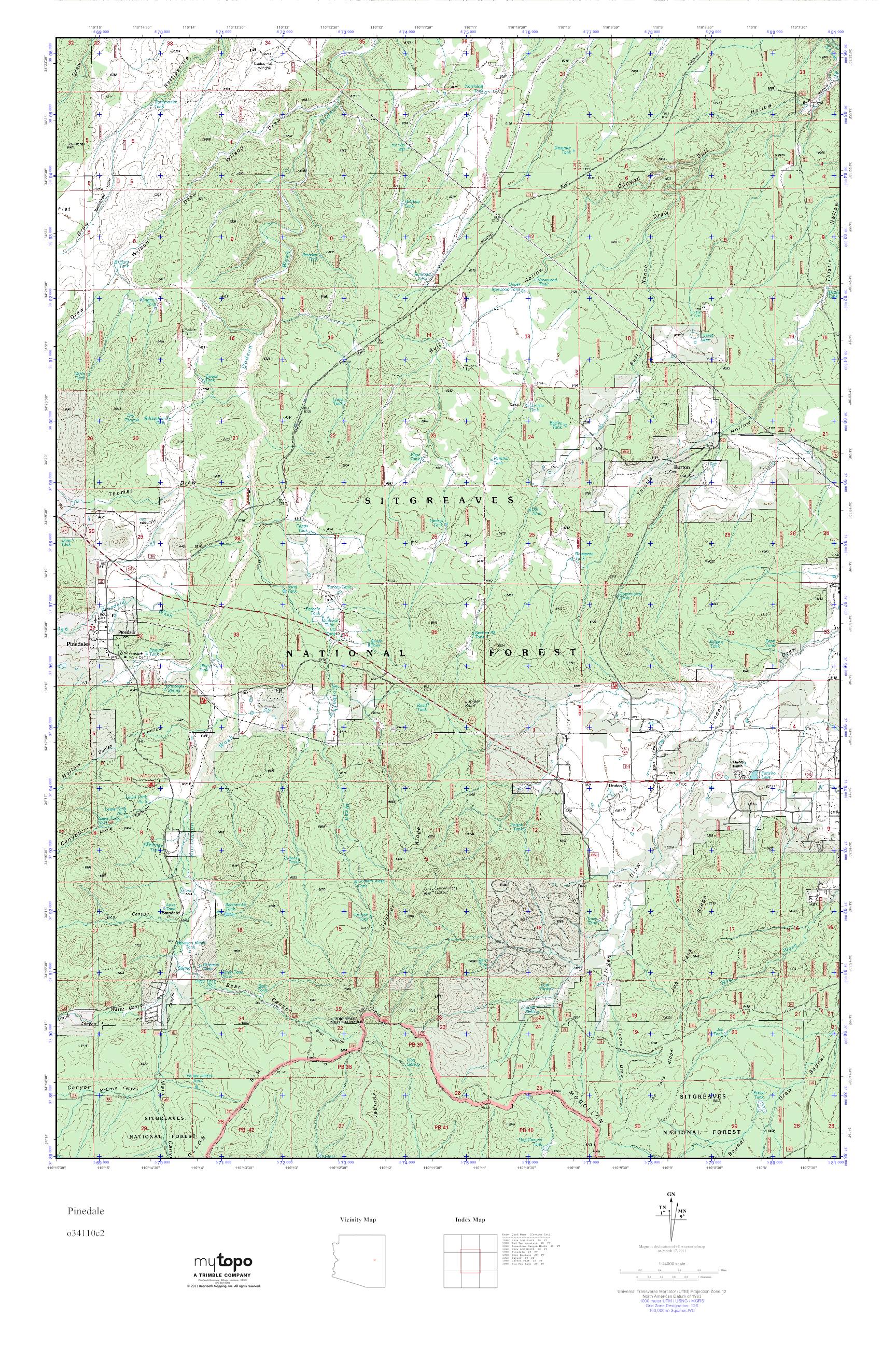 MyTopo Pinedale, Arizona USGS Quad Topo Map