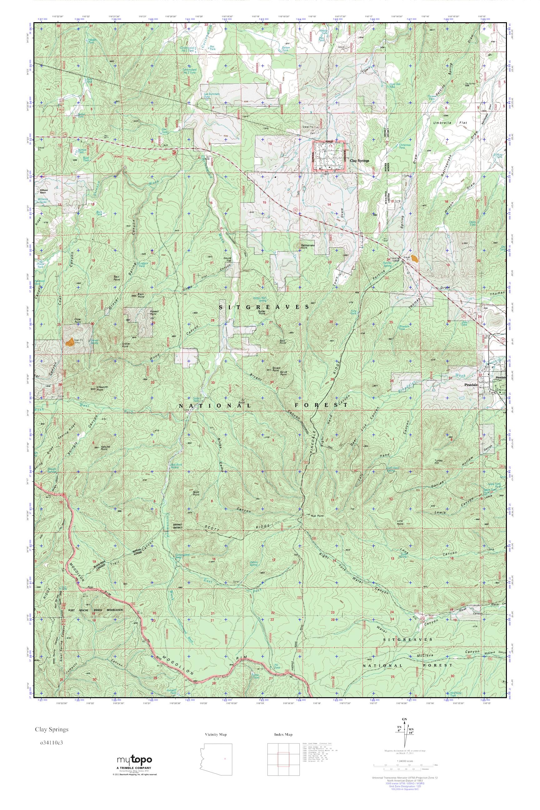 MyTopo Clay Springs, Arizona USGS Quad Topo Map