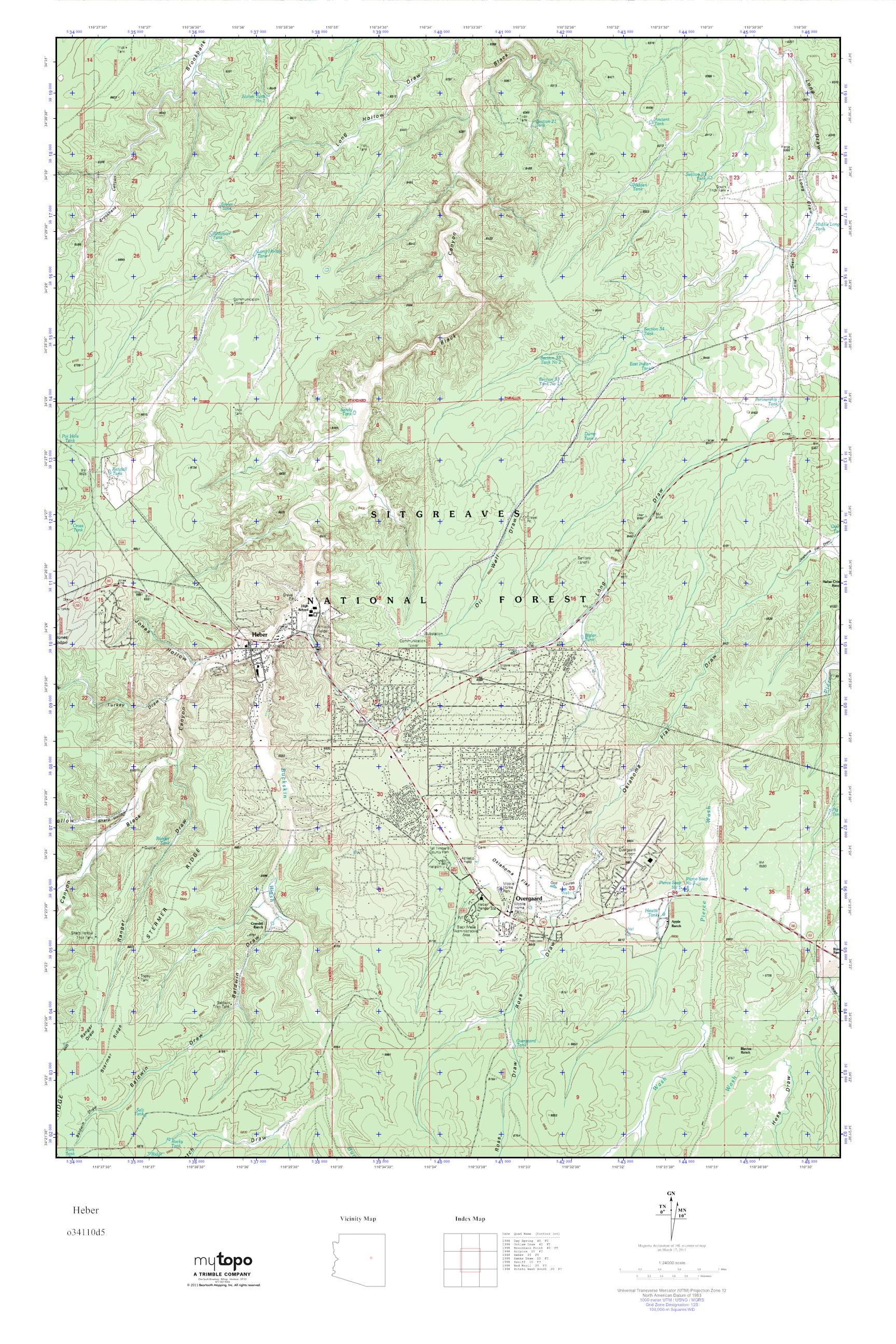 MyTopo Heber, Arizona USGS Quad Topo Map