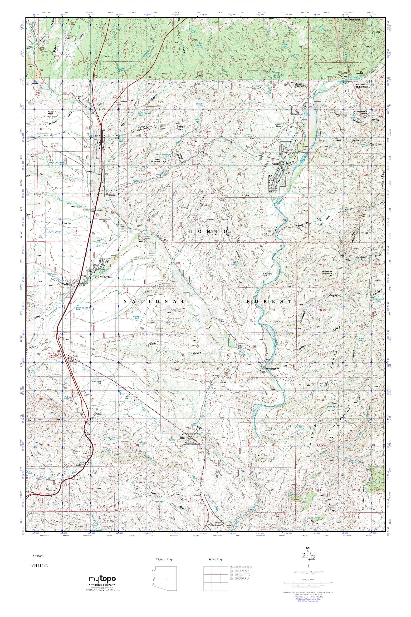 MyTopo Gisela, Arizona USGS Quad Topo Map