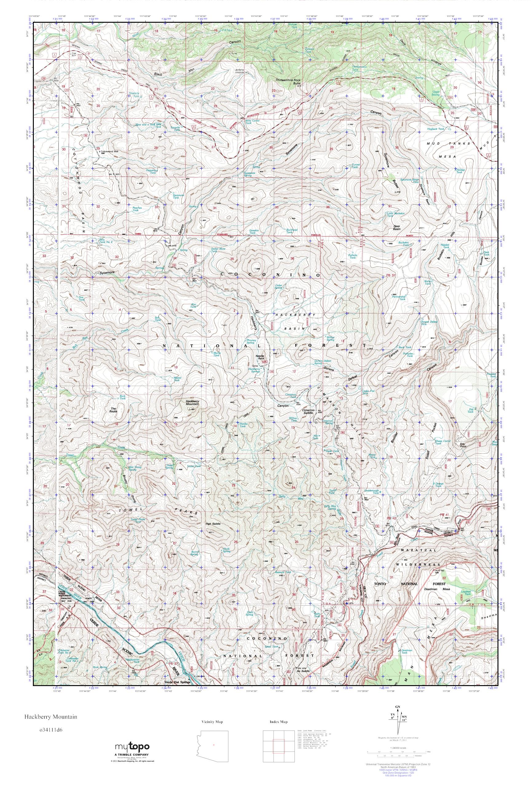 MyTopo Hackberry Mountain, Arizona USGS Quad Topo Map