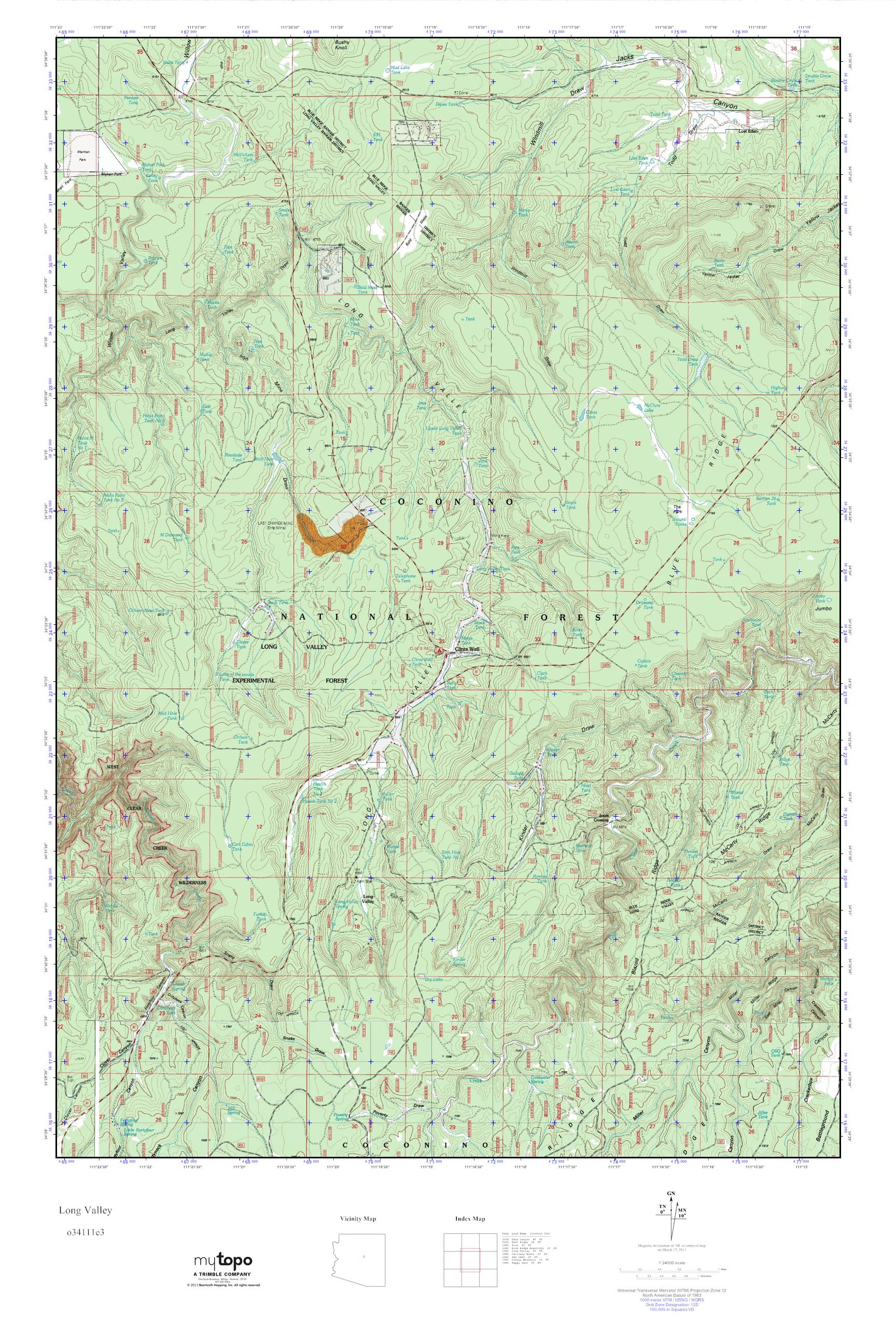 MyTopo Long Valley, Arizona USGS Quad Topo Map