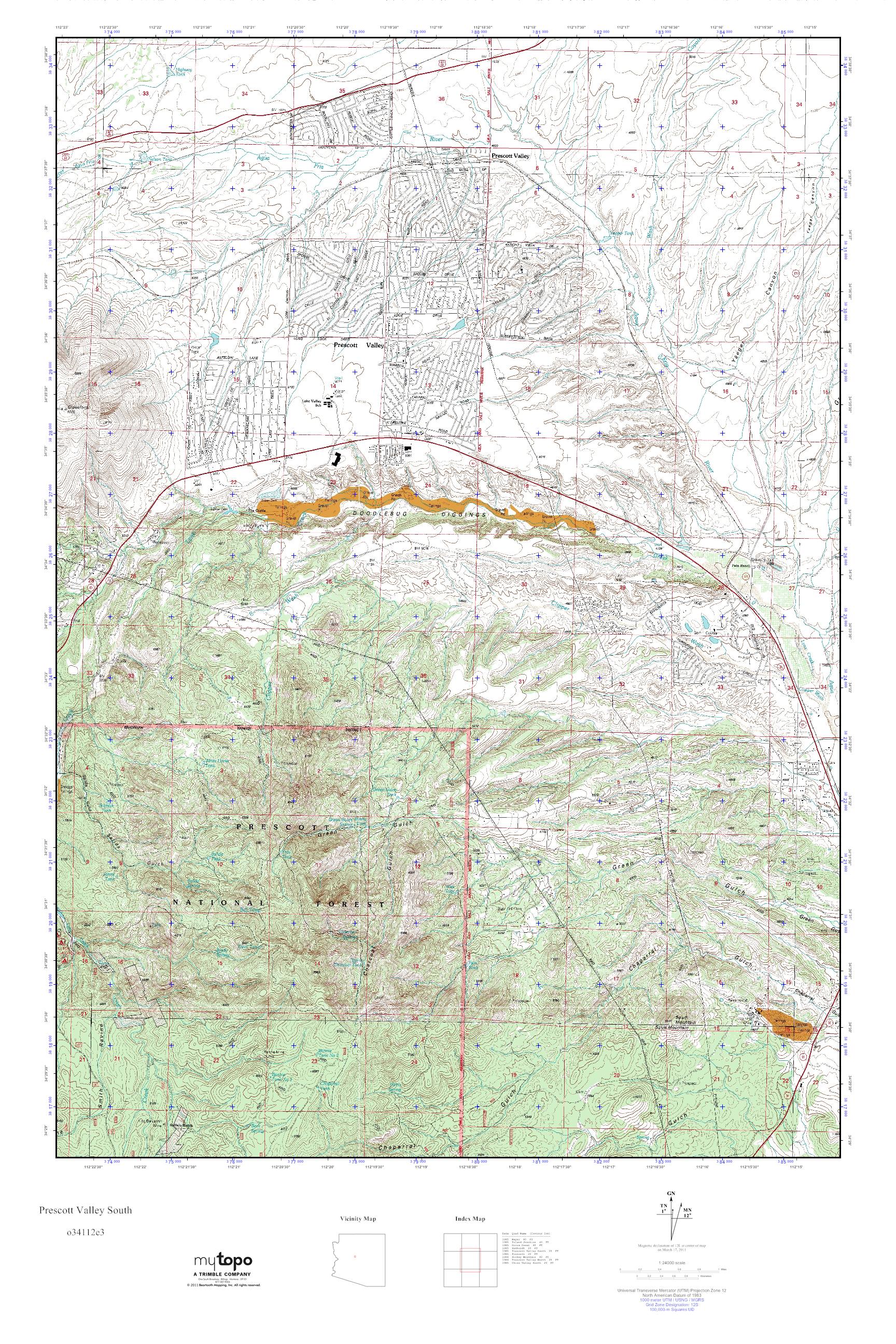 Mytopo Prescott Valley South Arizona Usgs Quad Topo Map 1719