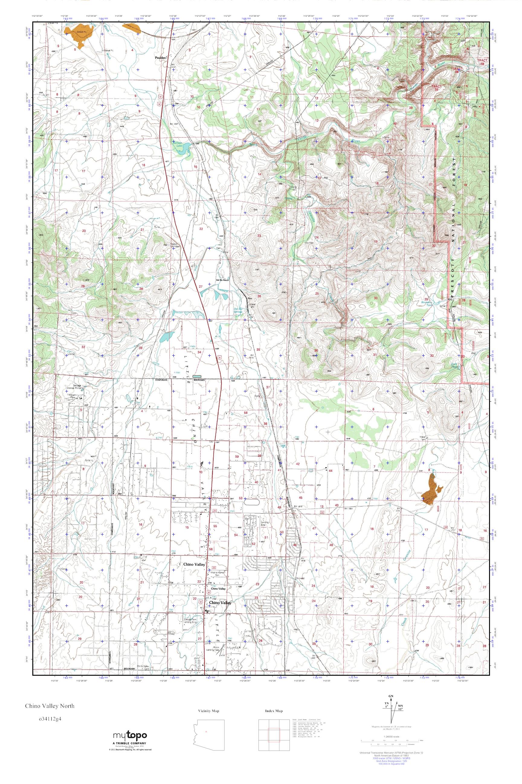 MyTopo Chino Valley North Arizona USGS Quad Topo Map