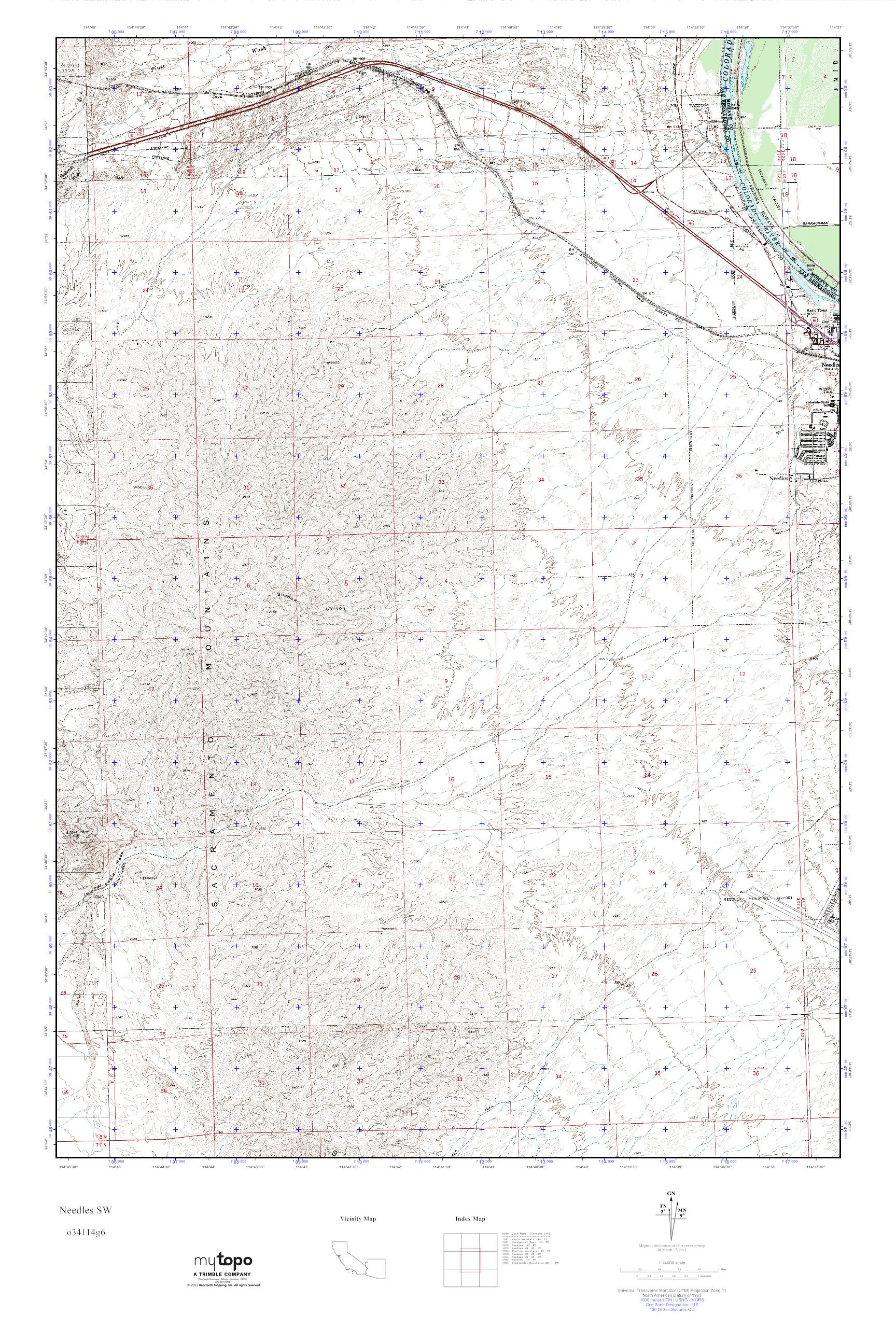 MyTopo Needles SW, California USGS Quad Topo Map