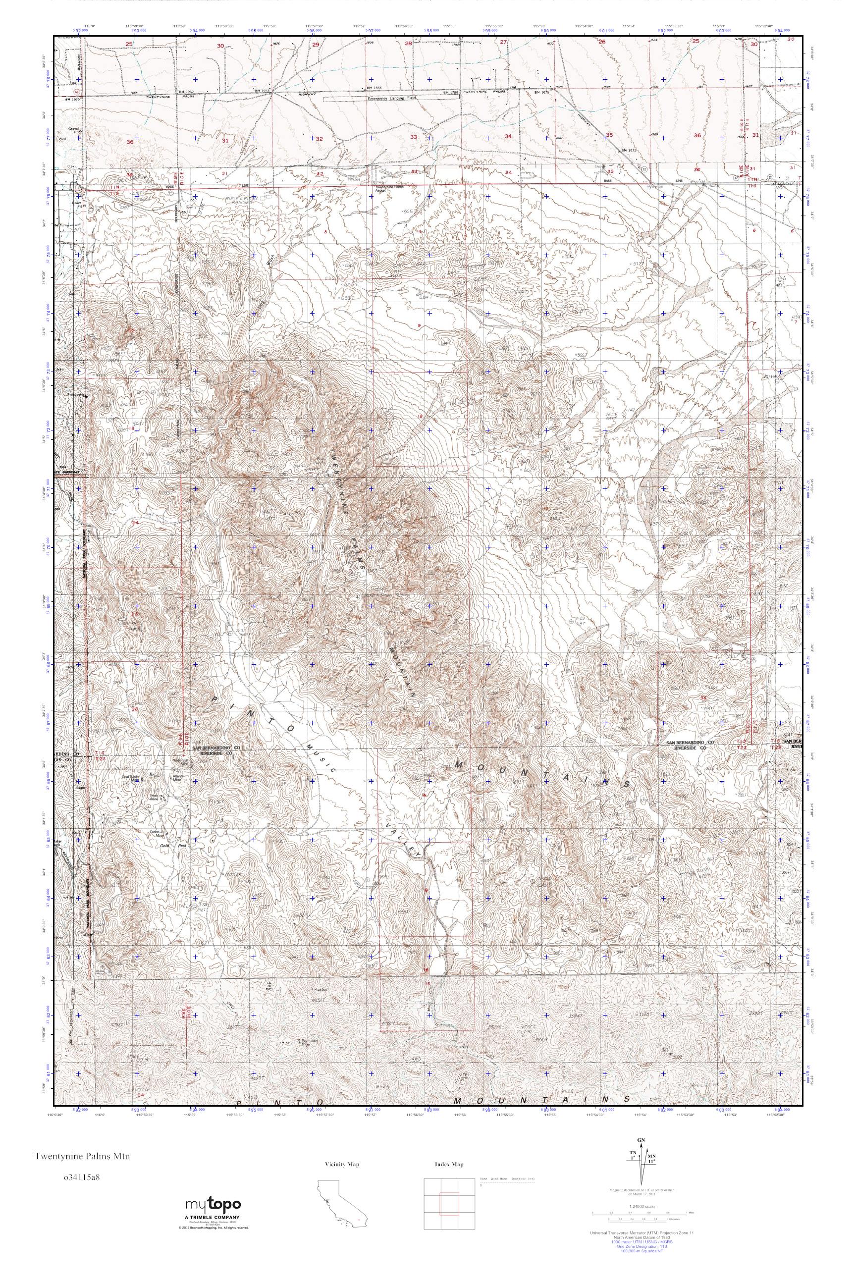 MyTopo Twentynine Palms Mtn, California USGS Quad Topo Map
