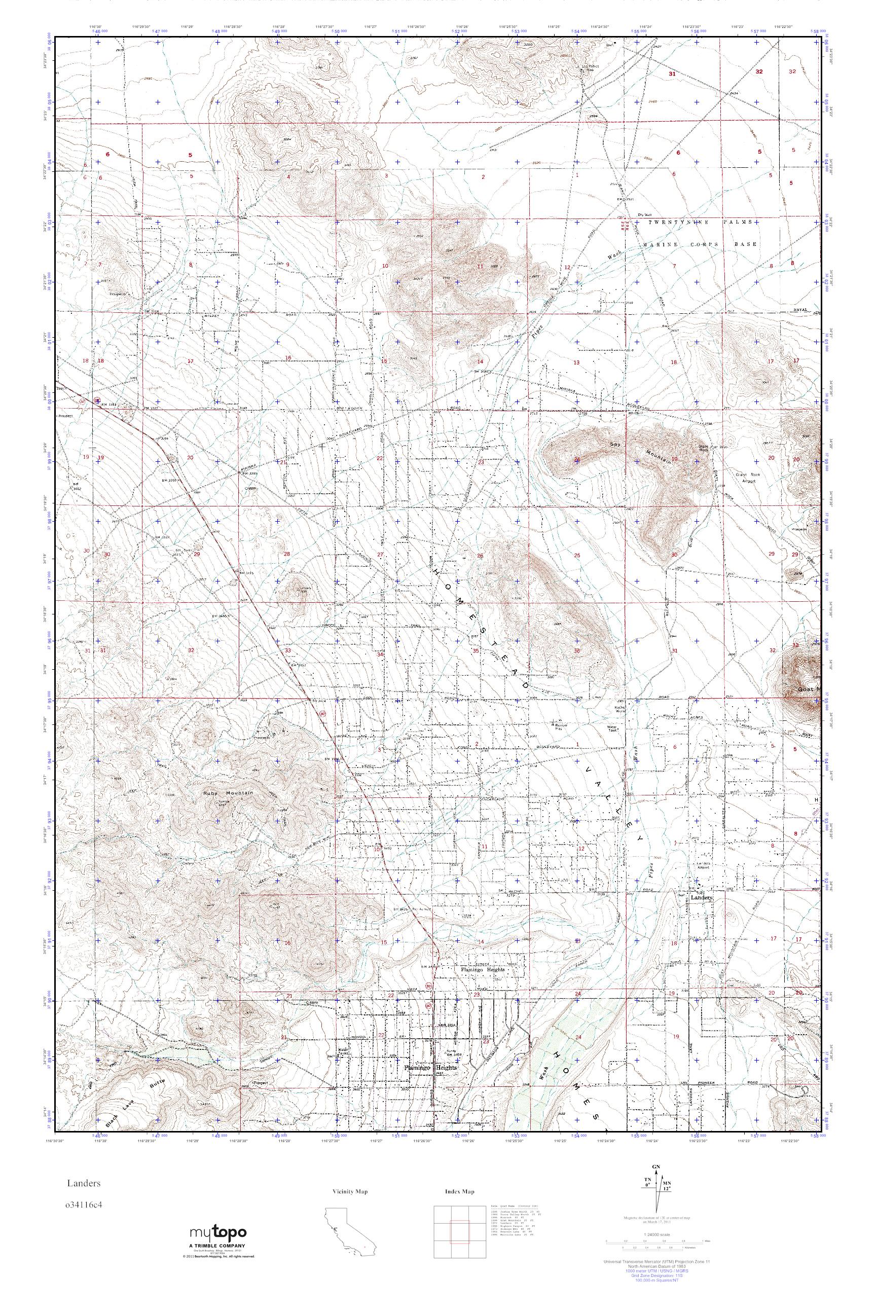 MyTopo Landers, California USGS Quad Topo Map