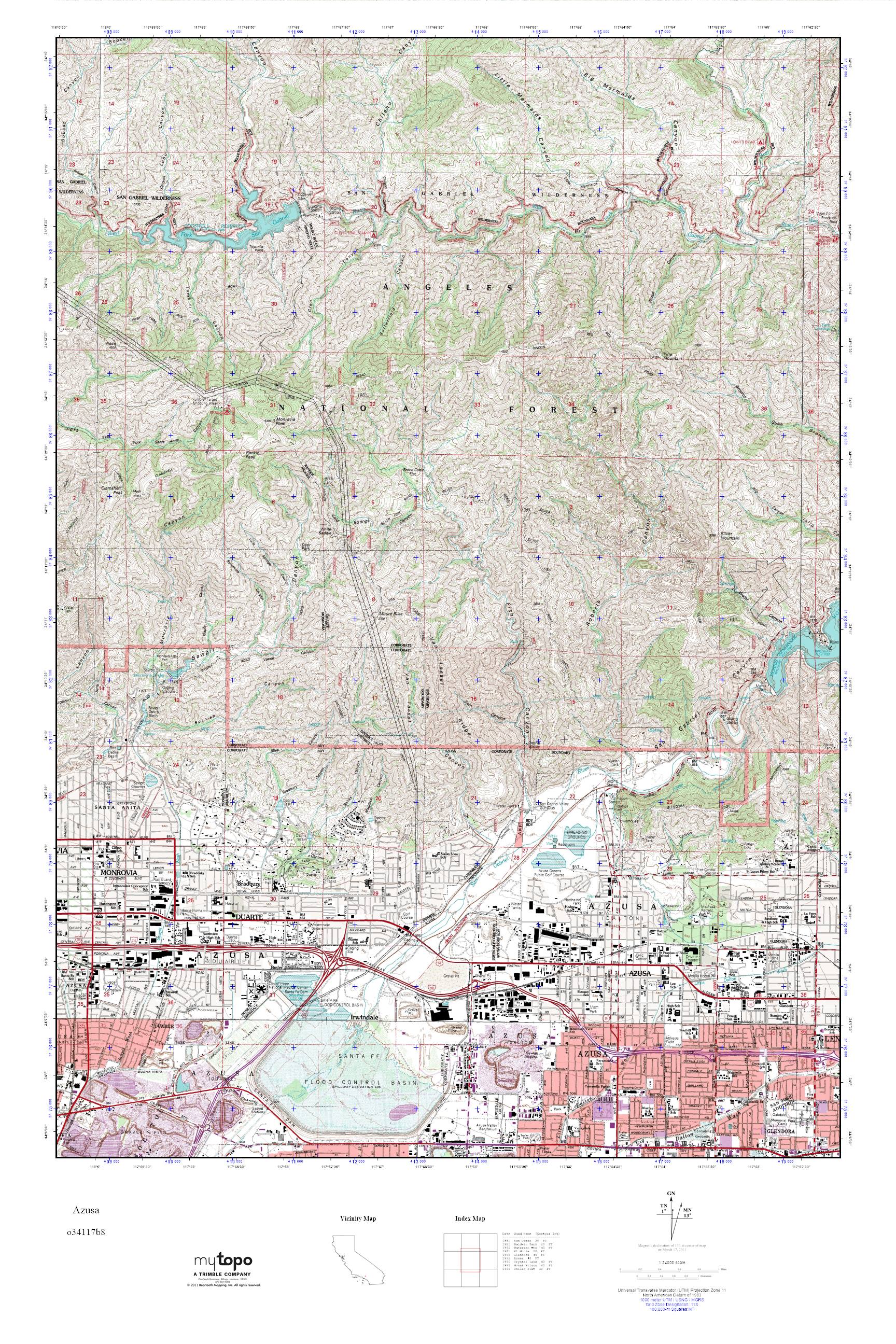 MyTopo Azusa, California USGS Quad Topo Map