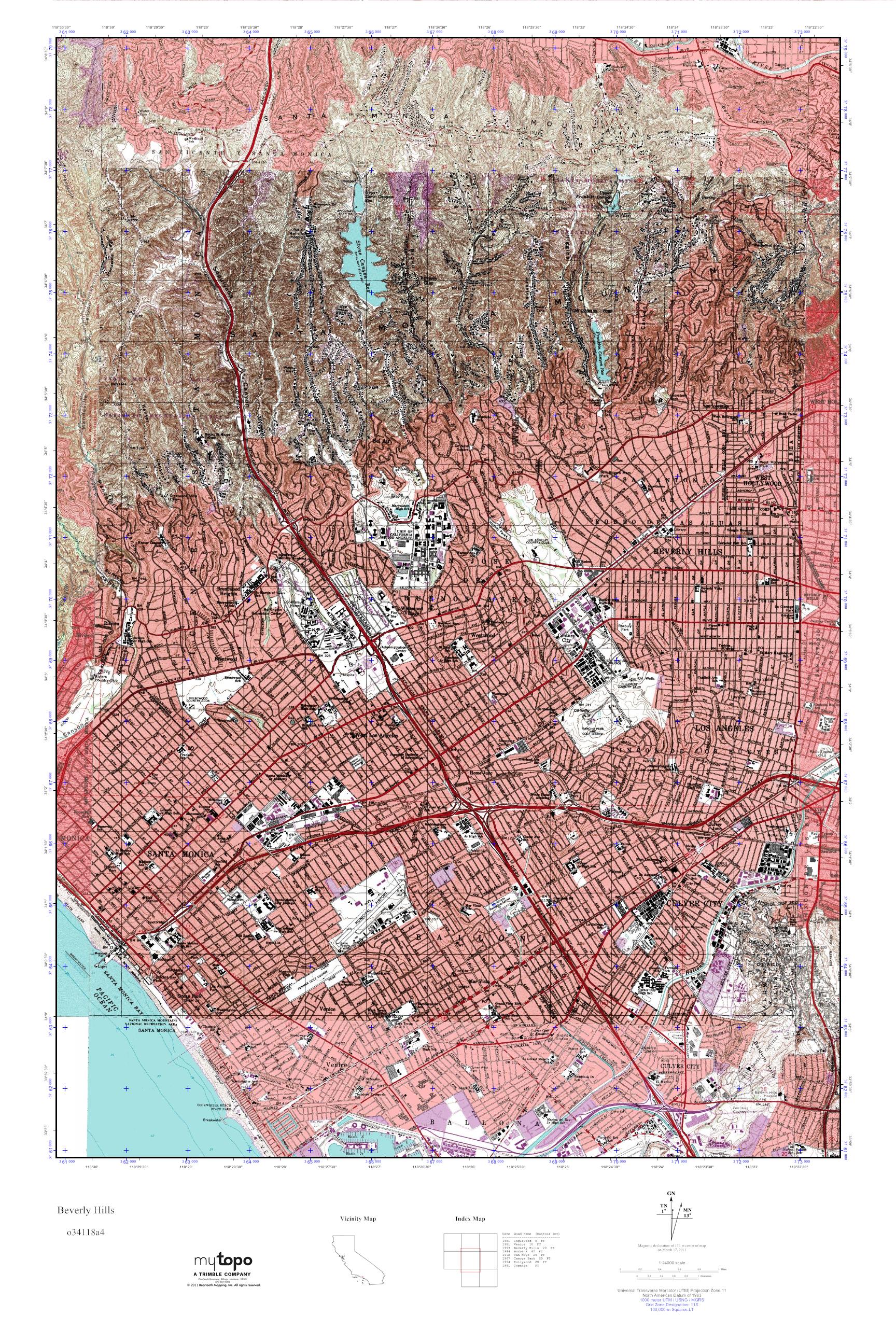 MyTopo Beverly Hills, California USGS Quad Topo Map