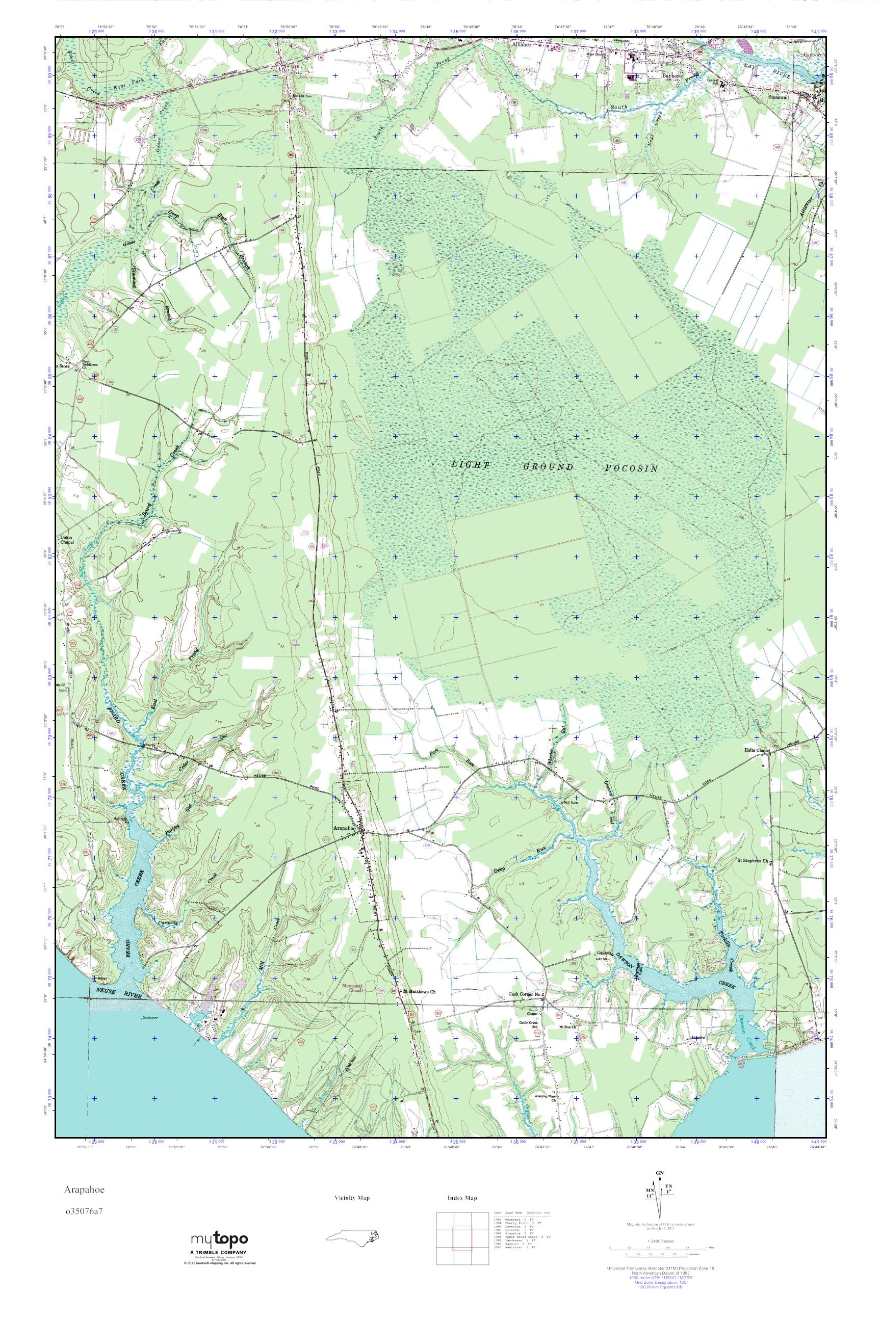 MyTopo Arapahoe, North Carolina USGS Quad Topo Map