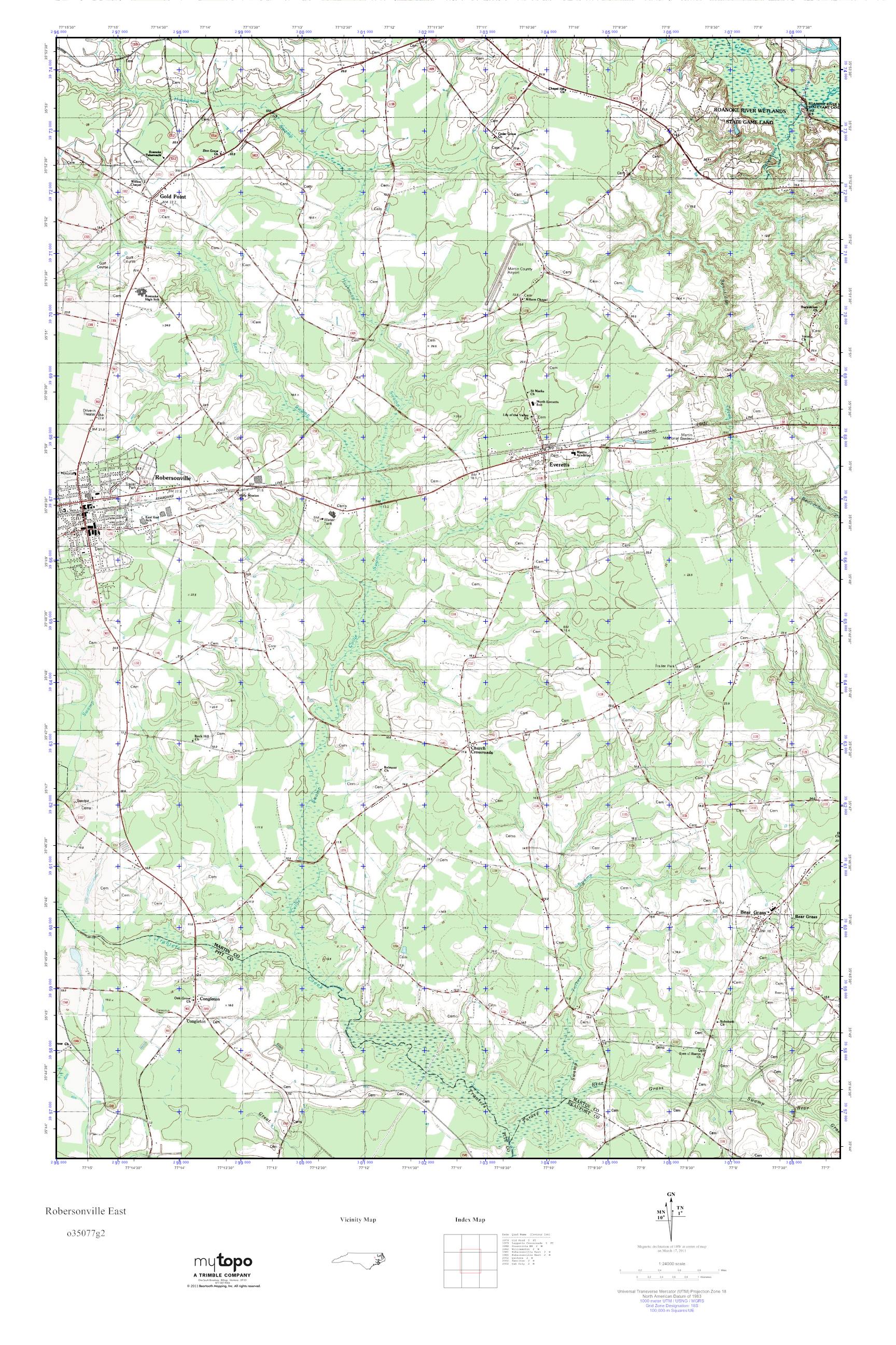 MyTopo Robersonville East, North Carolina USGS Quad Topo Map