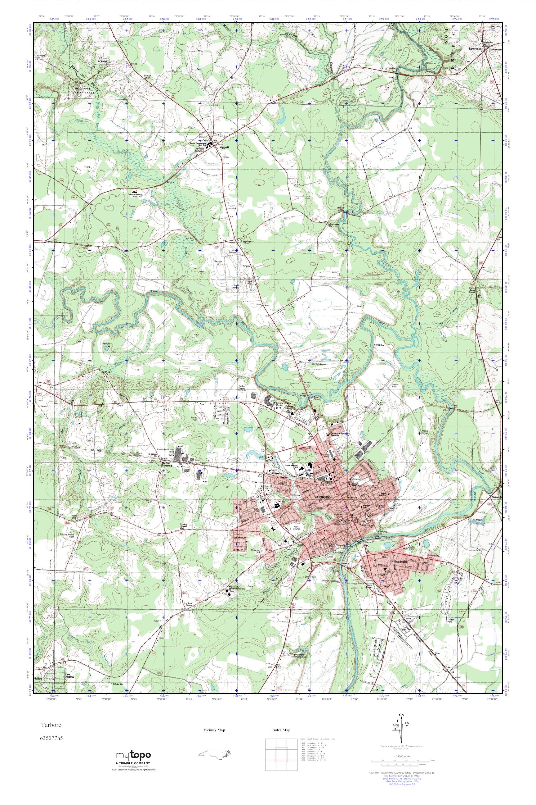 MyTopo Tarboro, North Carolina USGS Quad Topo Map