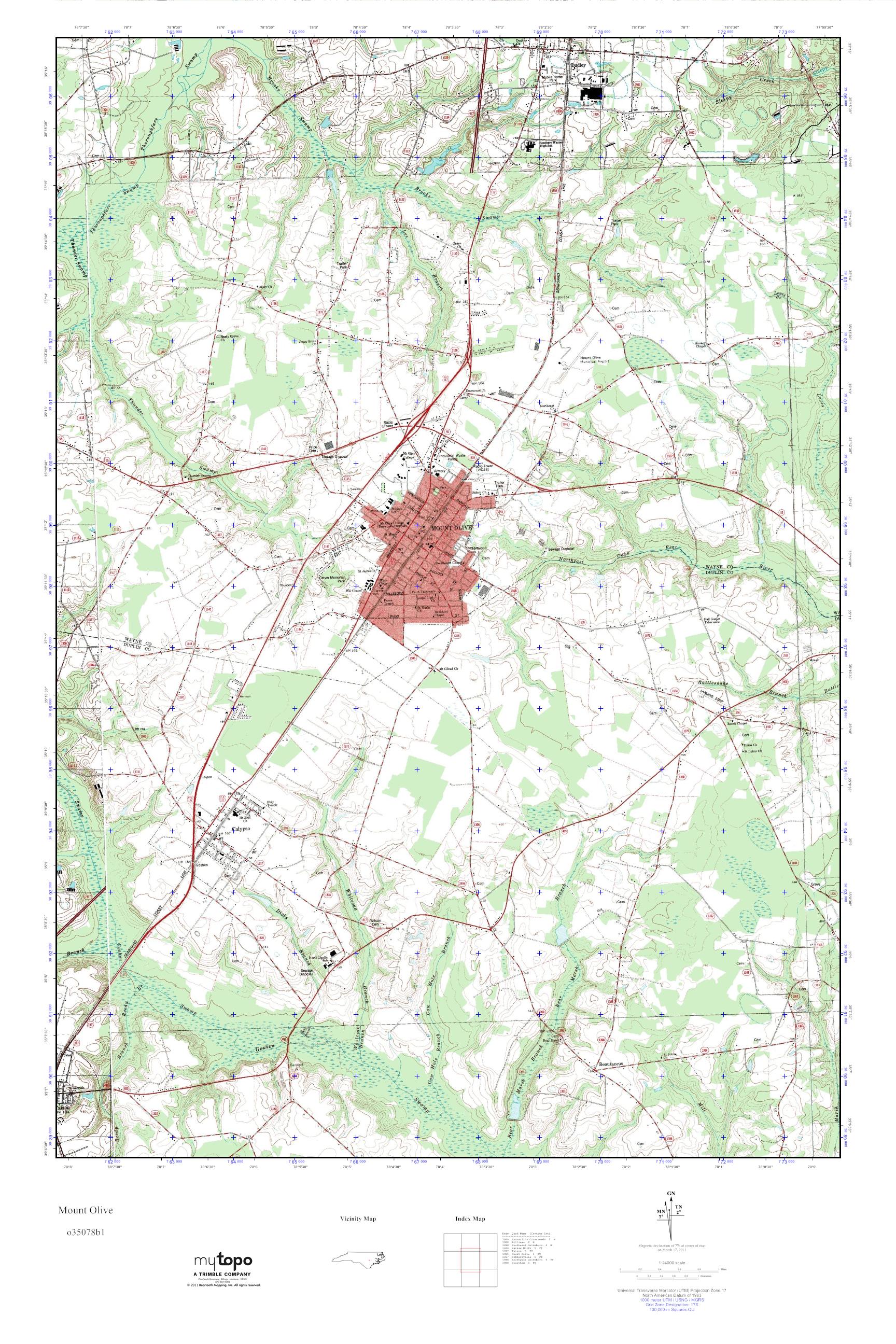 MyTopo Mount Olive, North Carolina USGS Quad Topo Map