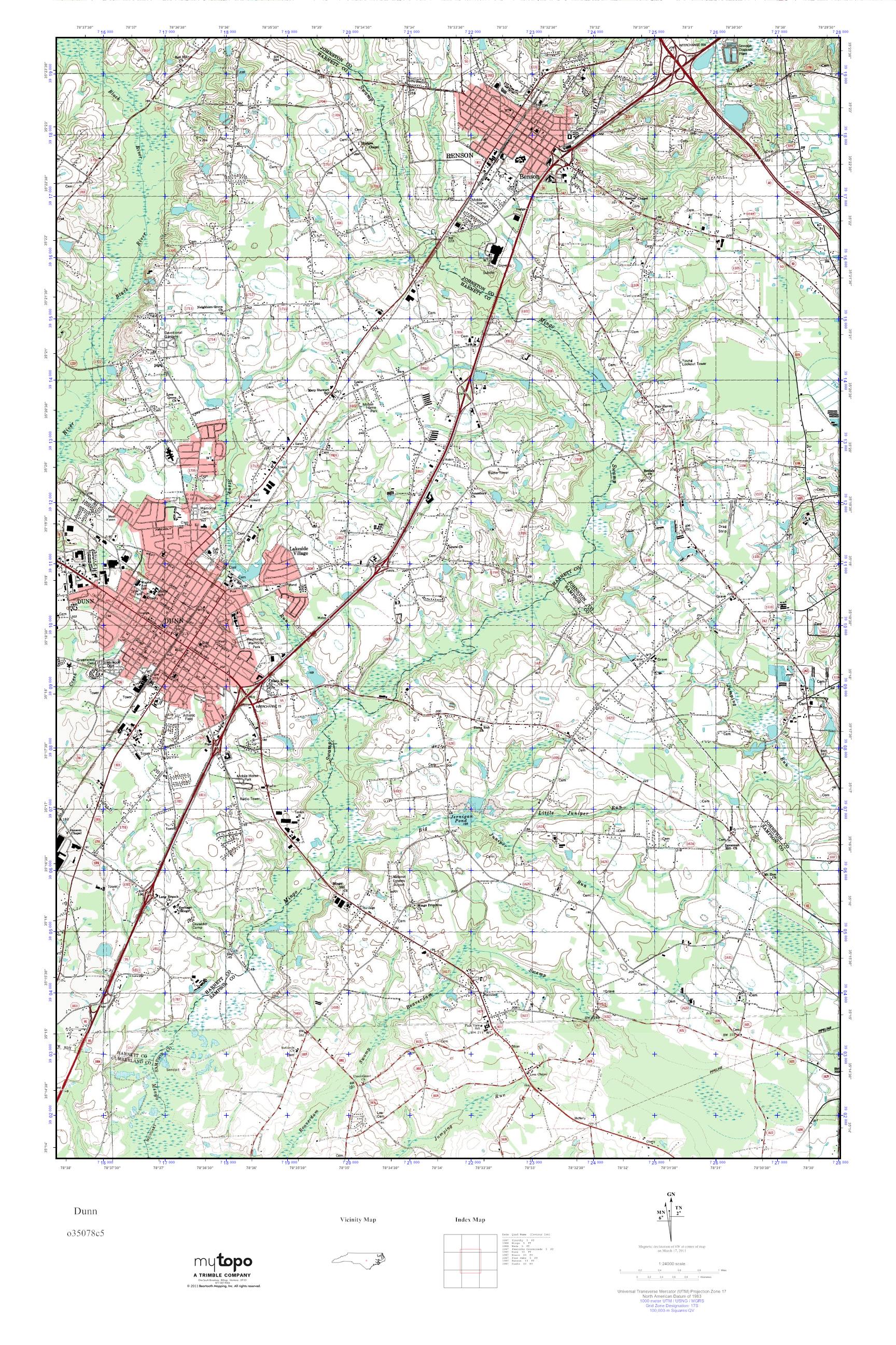 MyTopo Dunn, North Carolina USGS Quad Topo Map
