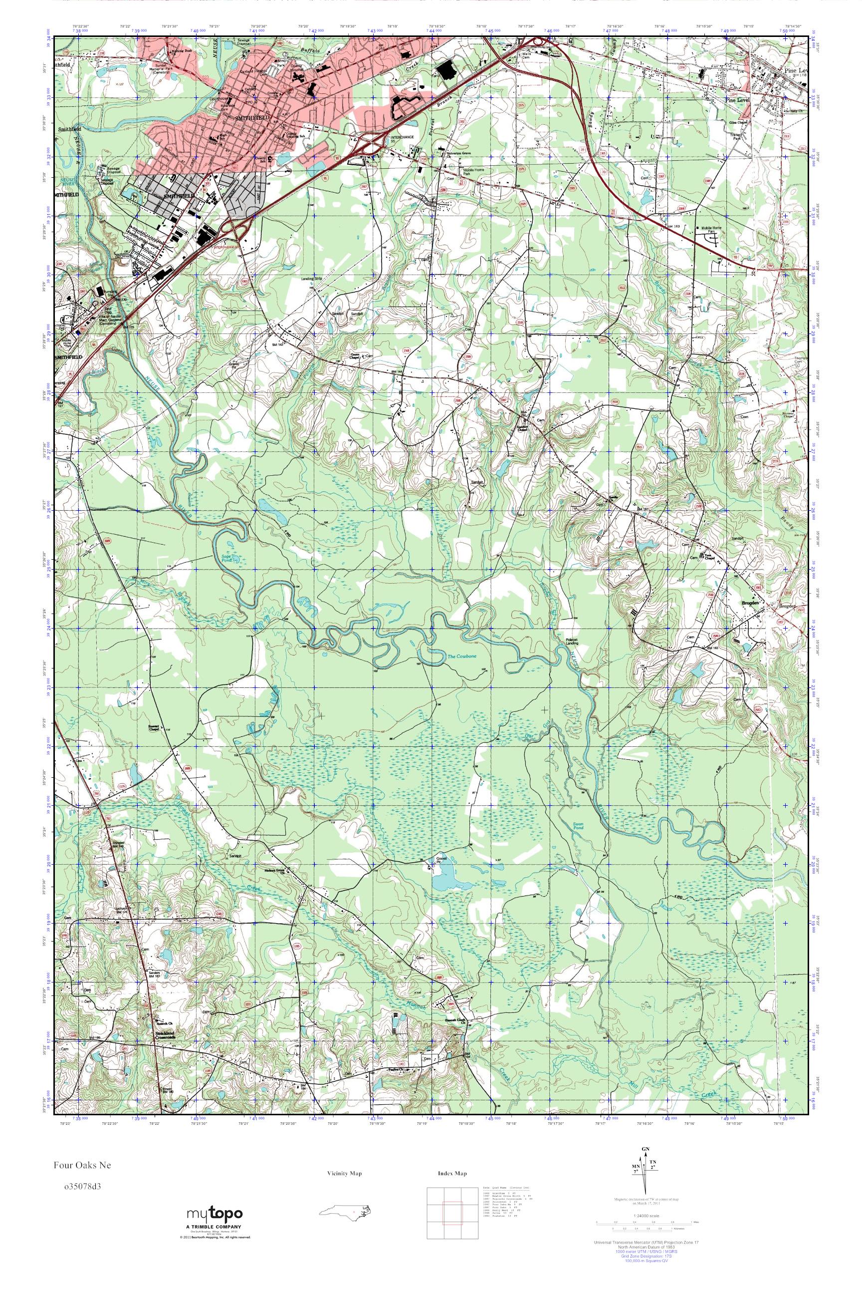 MyTopo Four Oaks Ne, North Carolina USGS Quad Topo Map