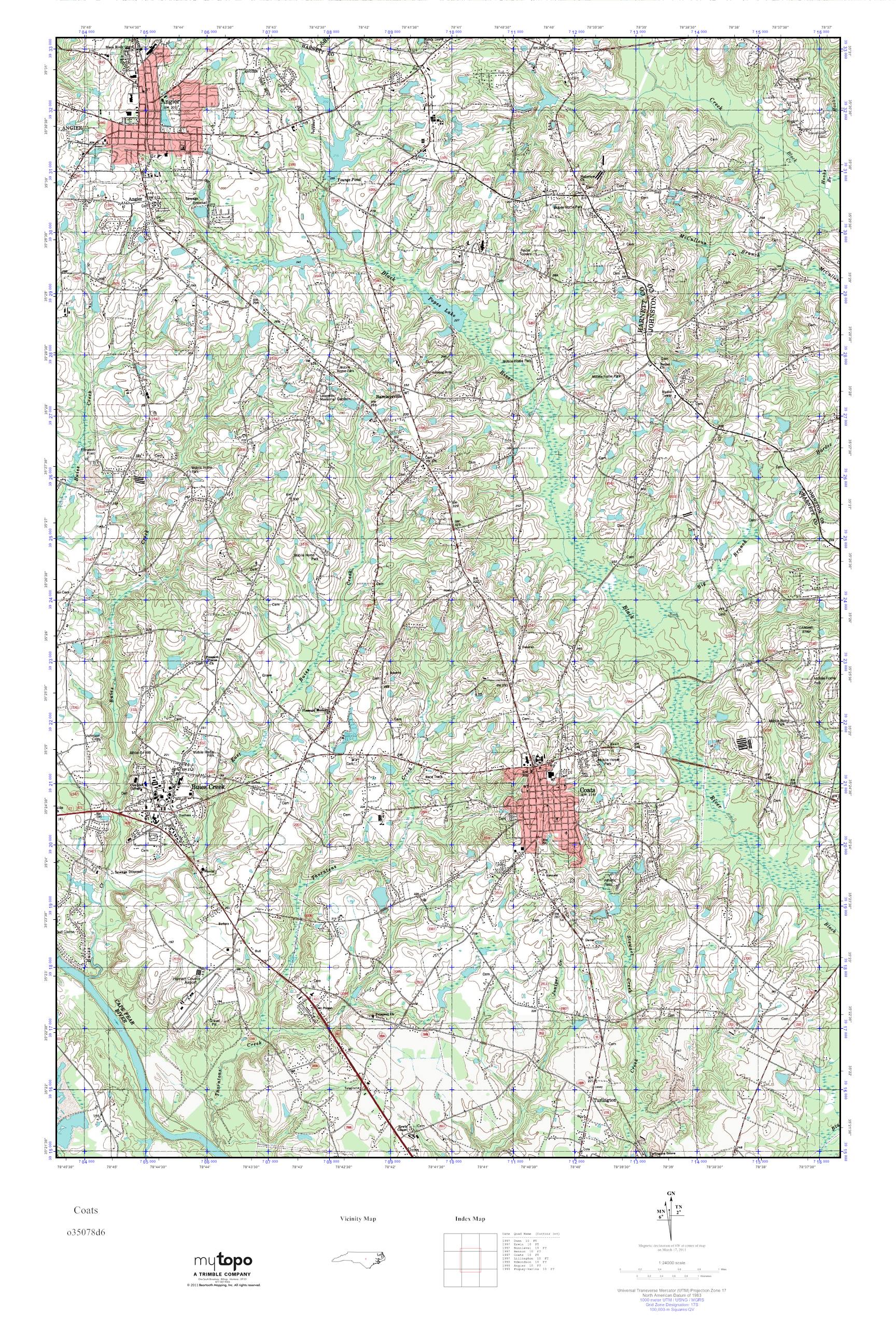 MyTopo Coats, North Carolina USGS Quad Topo Map