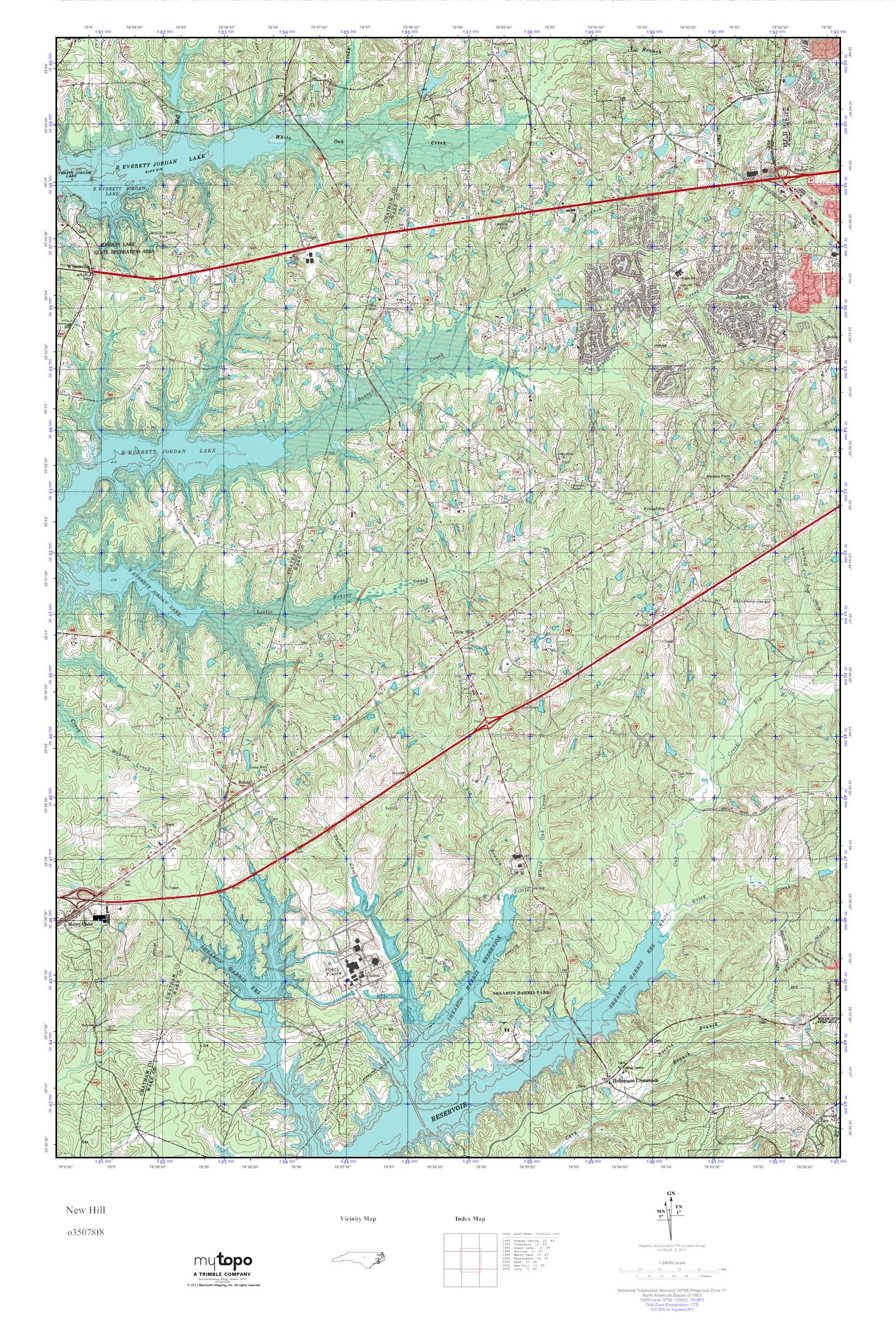 MyTopo New Hill, North Carolina USGS Quad Topo Map