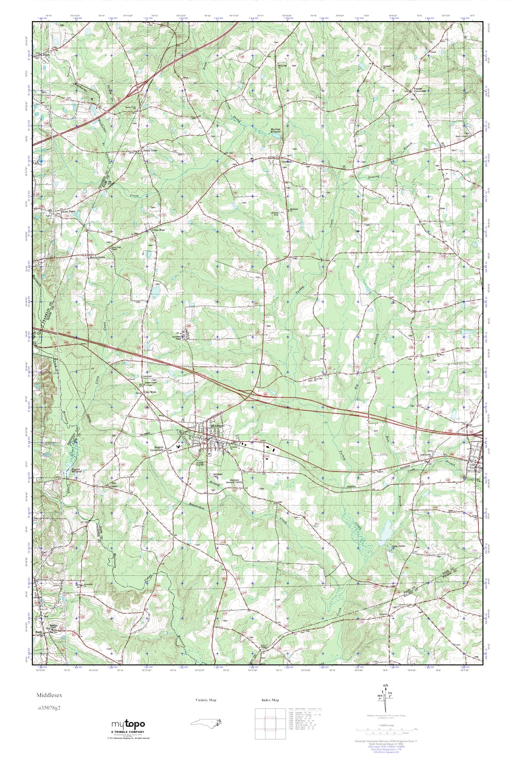 MyTopo Middlesex, North Carolina USGS Quad Topo Map